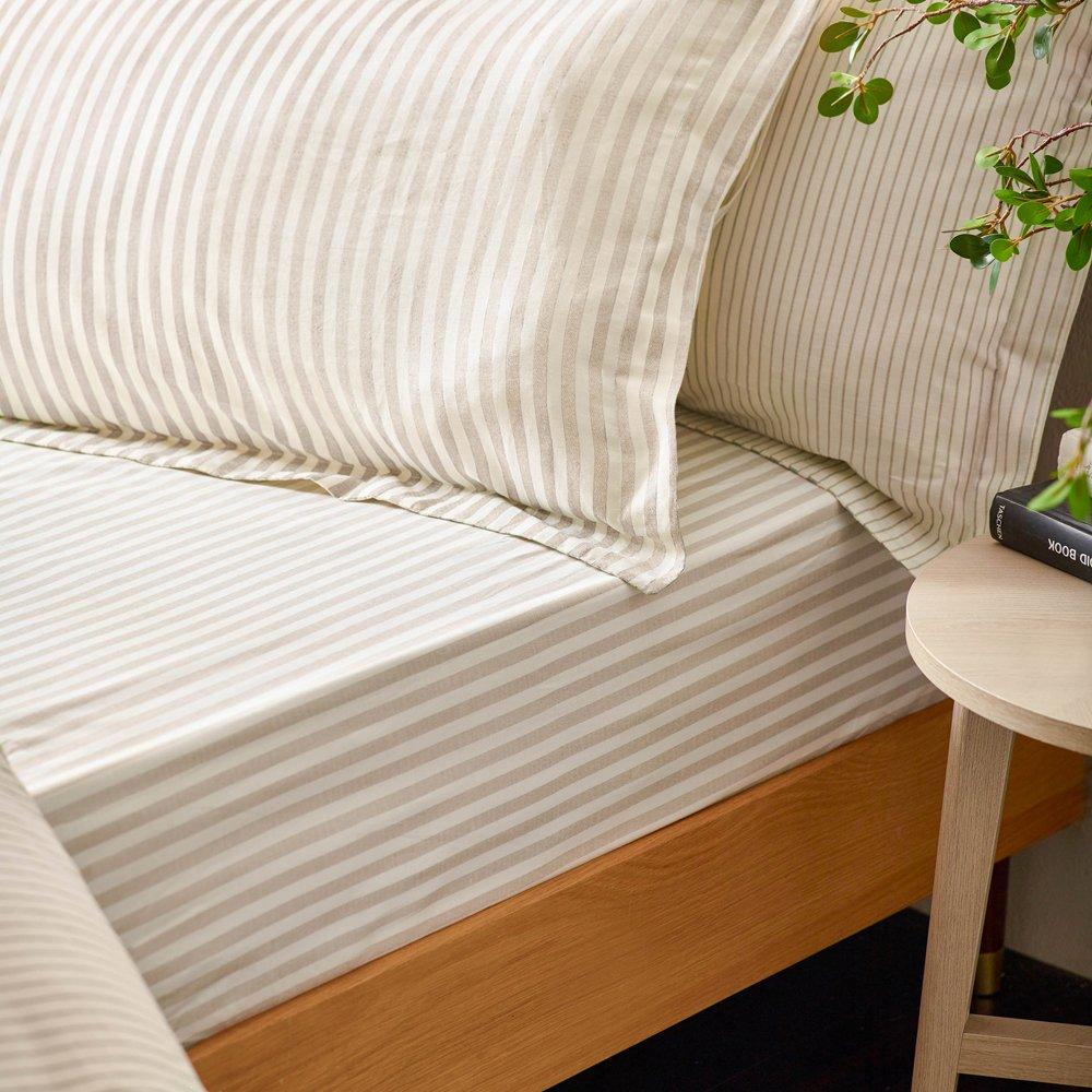 Natural - Yard - Hebden Melange Stripe Cotton Fitted Sheet