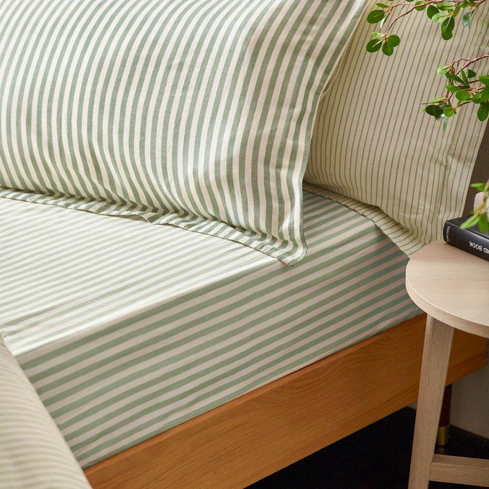 Hebden Melange Stripe Cotton Fitted Sheet