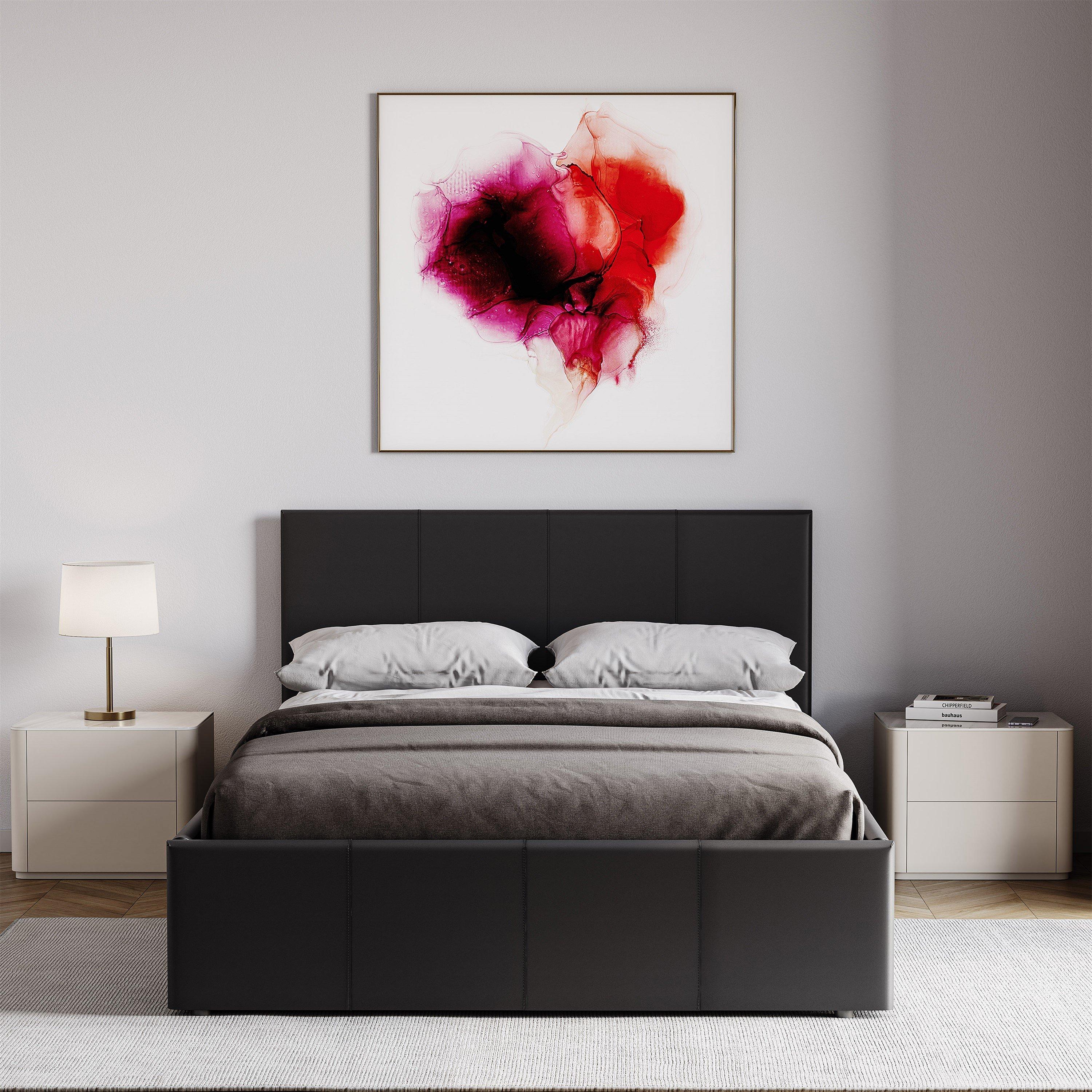 Black - Lassic - Lisbon Small Double Ottoman Faux Leather Bed UKFR - 3