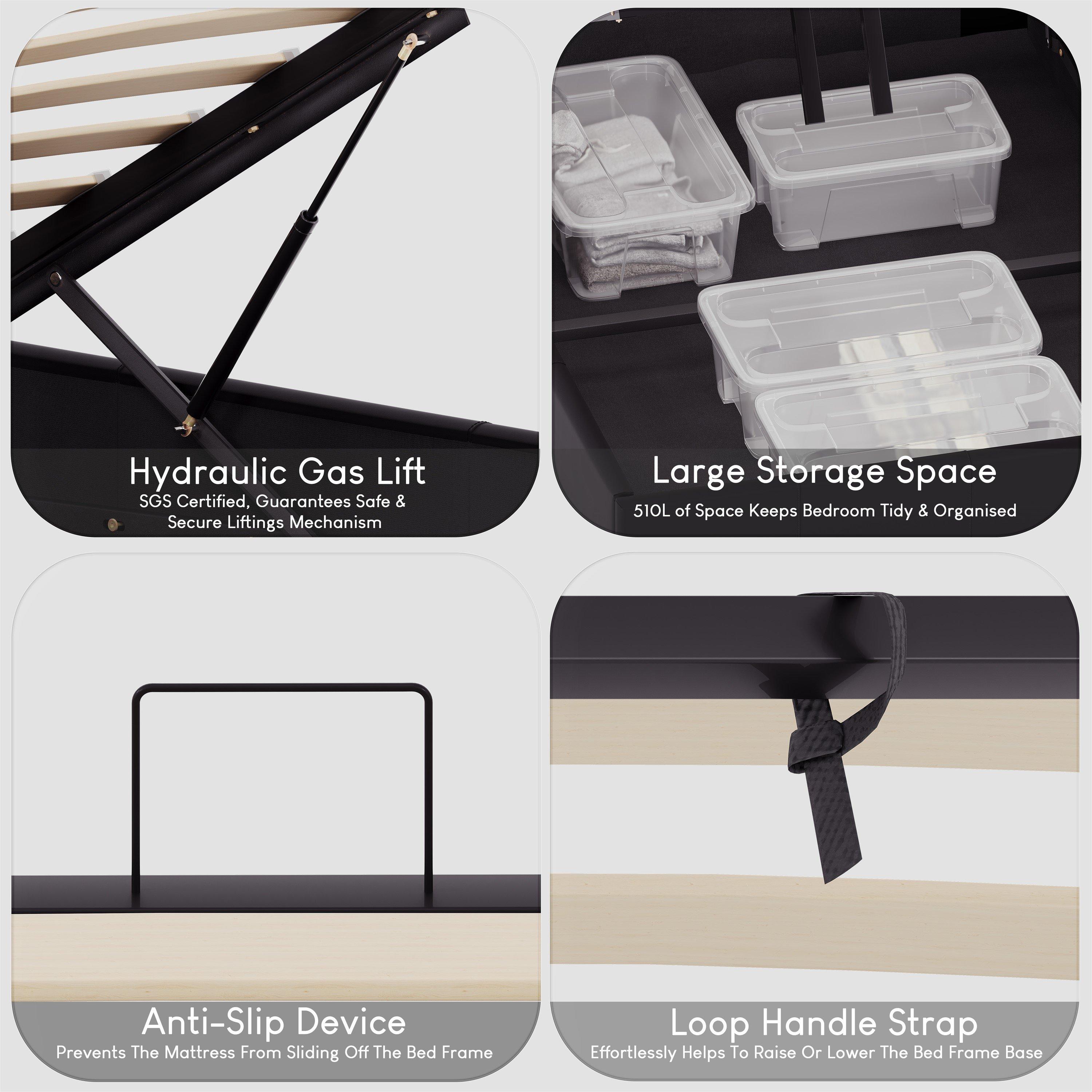 Black - Lassic - Lisbon Small Double Ottoman Faux Leather Bed UKFR - 4