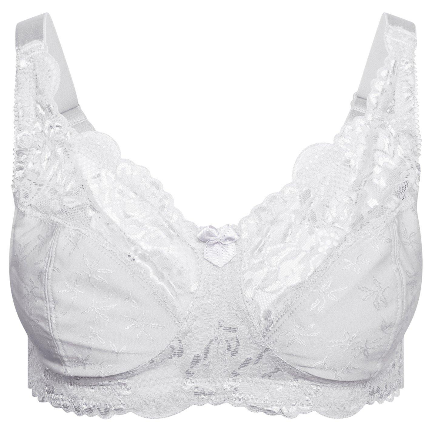 Valbonne Women's Non-Wired Lace Full Support Full Cup Bra 36-46 D-H - White - 40G