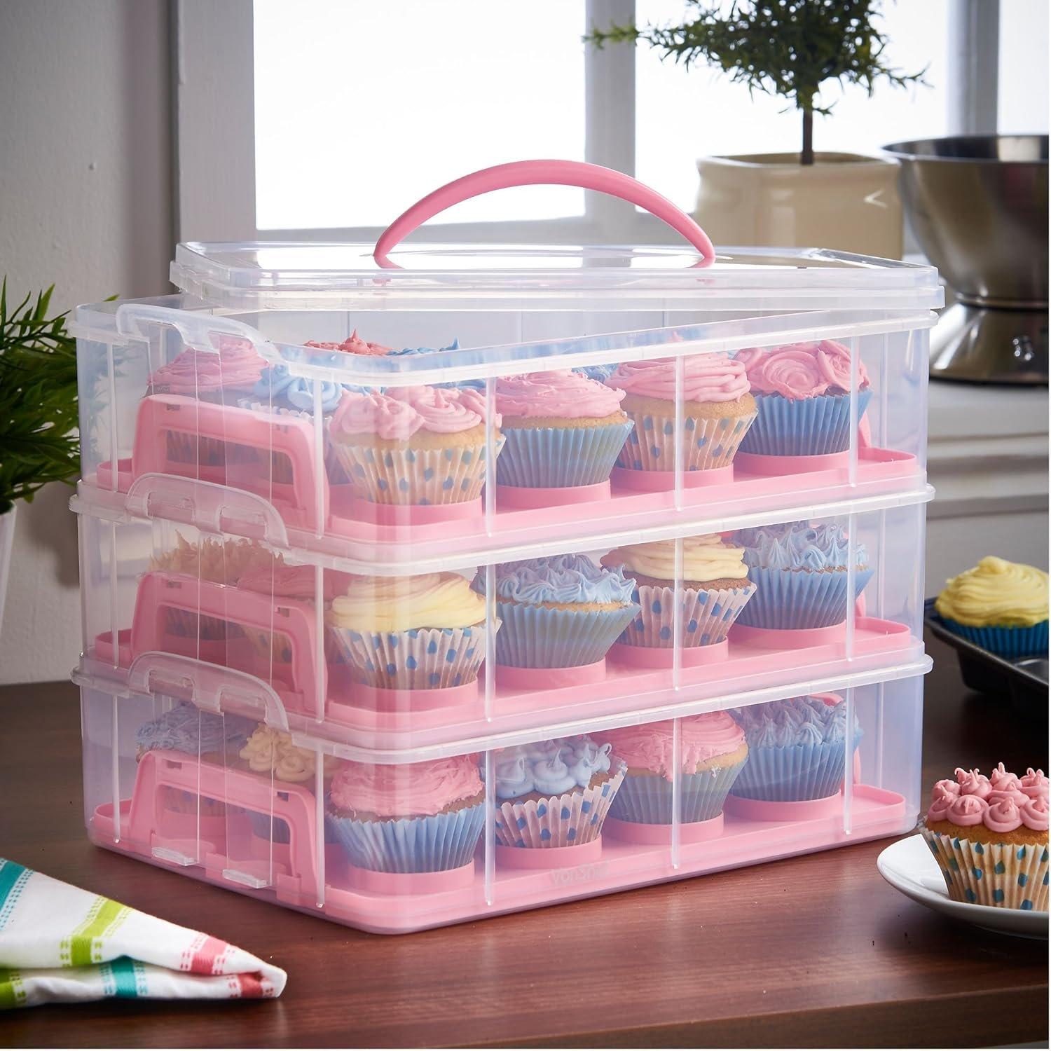 Pink - VonShef - VonShef 36 PCs Cupcake Carrier with Handle - 2