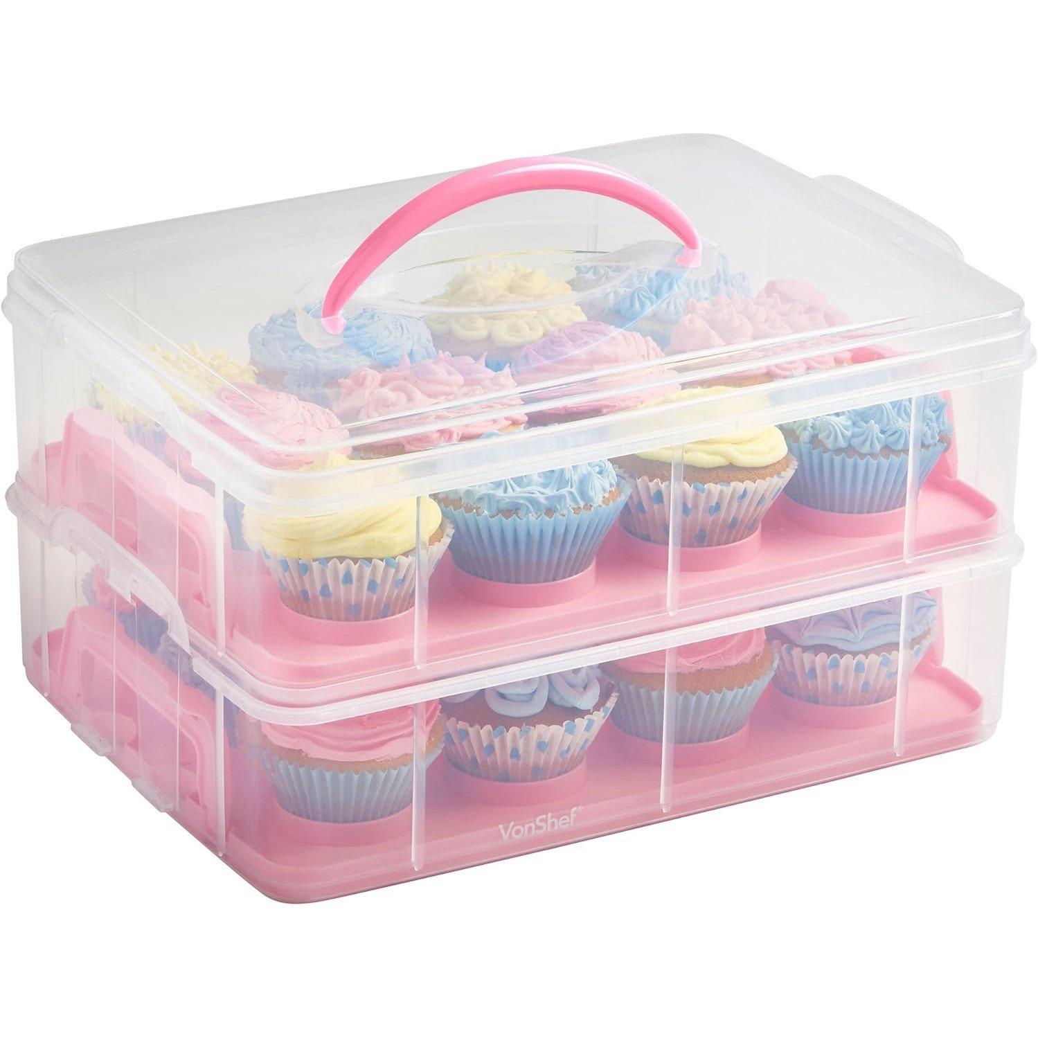 Pink - VonShef - VonShef 36 PCs Cupcake Carrier with Handle - 3