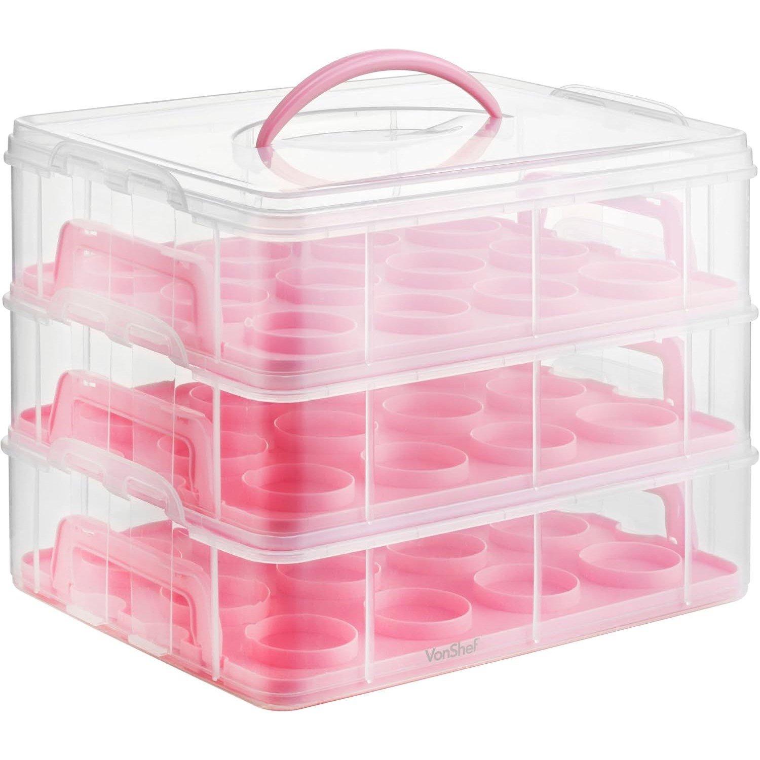 Pink - VonShef - VonShef 36 PCs Cupcake Carrier with Handle - 7