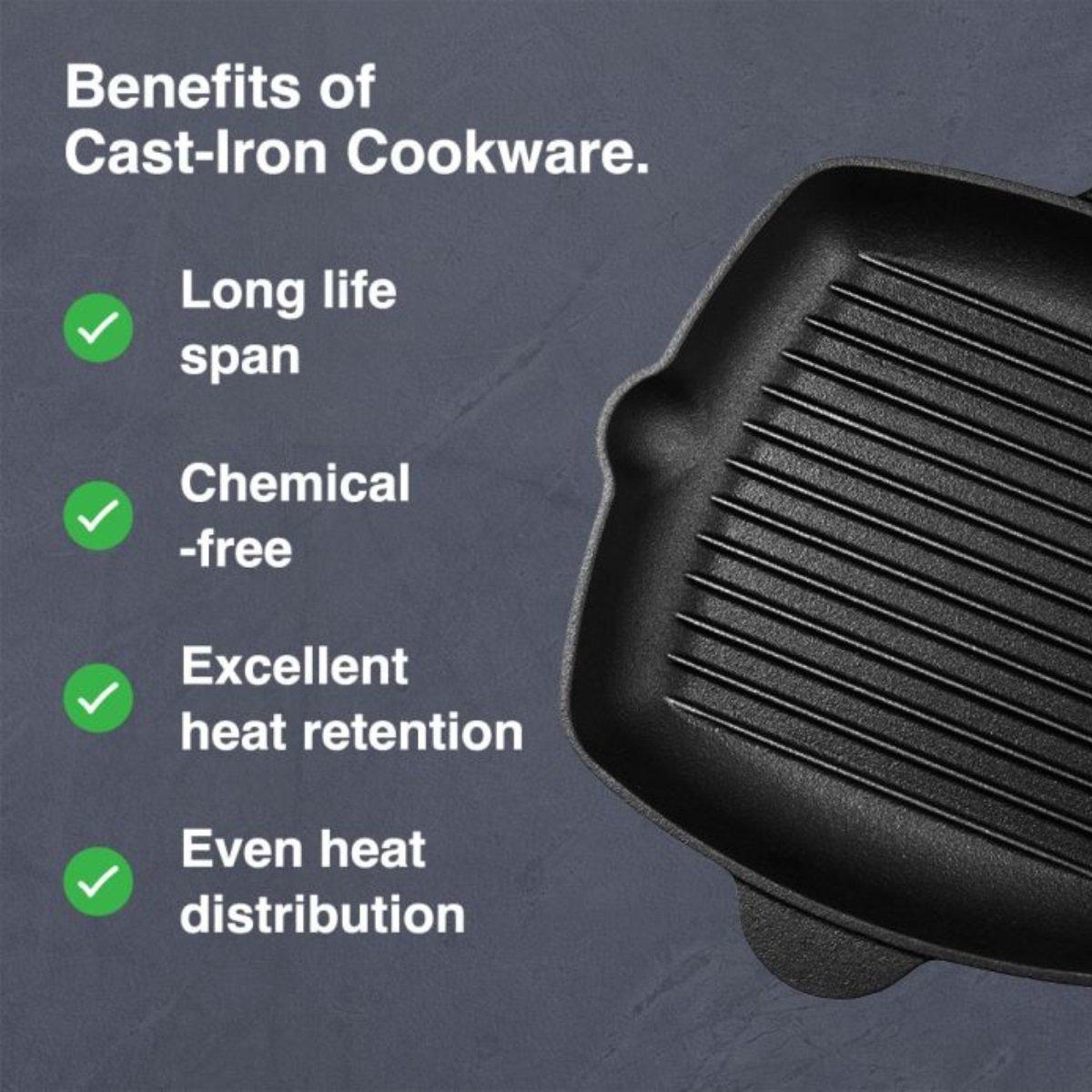 Black - VonShef - VonShef Seasoned Cast Iron Griddle Pan - 5