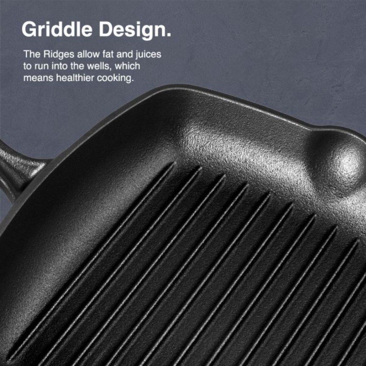 Black - VonShef - VonShef Seasoned Cast Iron Griddle Pan - 6