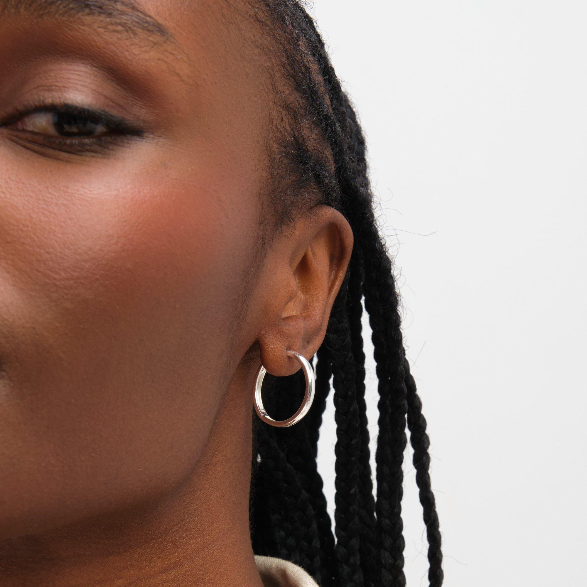 Silver - Inicio - Silver Plated Small Sleeper Hoops - Gift Pouch - 2