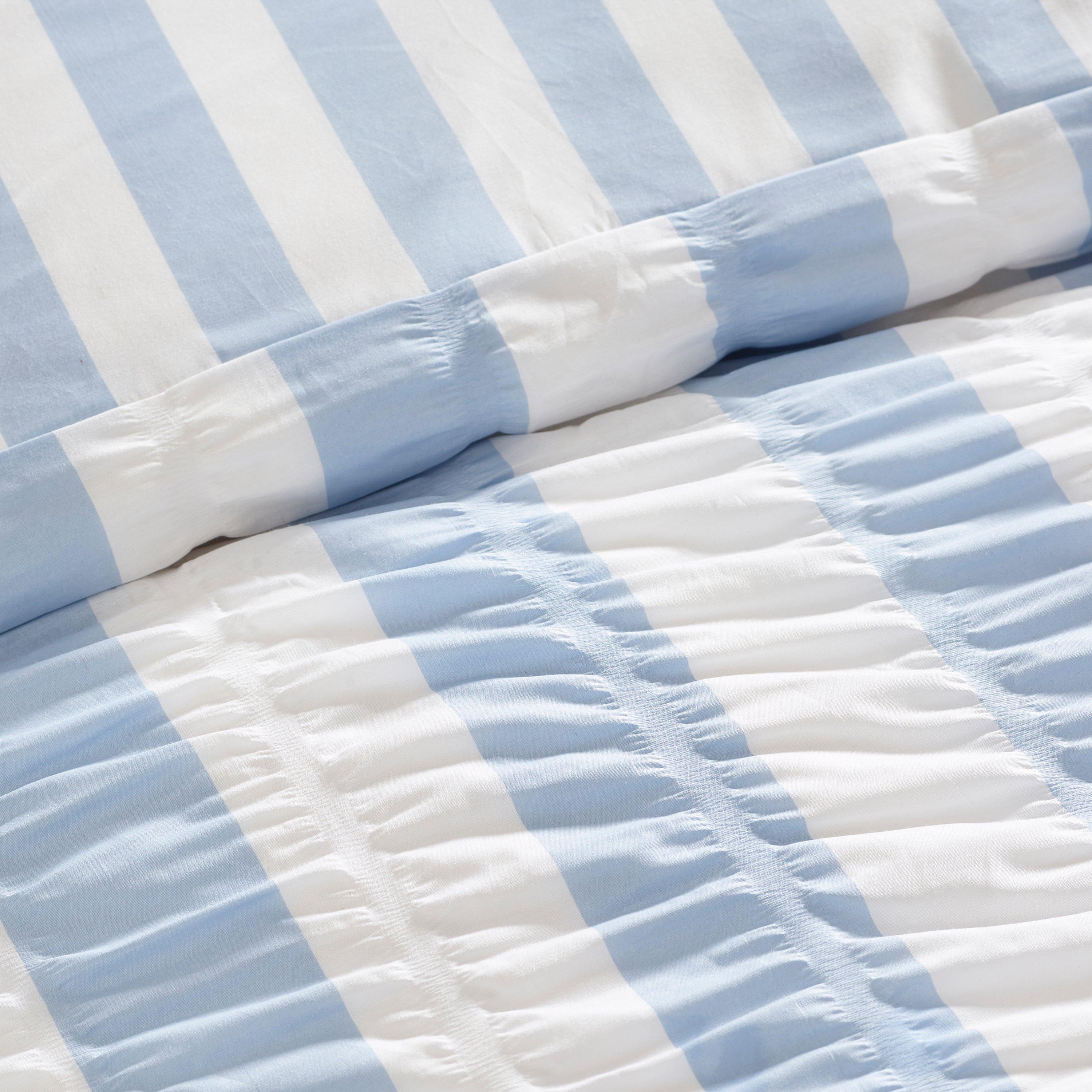 Blue - Catherine Lansfield - Seersucker Frill Stripe Duvet Cover Set - 3