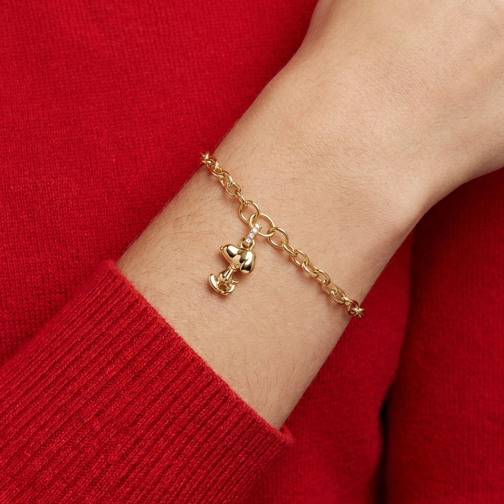 Gold - Snoopy - Snoopy gold plated chain charm bracelet - 2