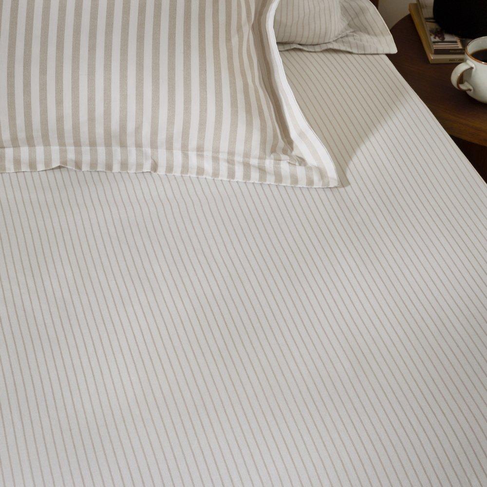 Yard  Hebden 100% Cotton Narrow Stripe Fitted Sheet - Natural - King