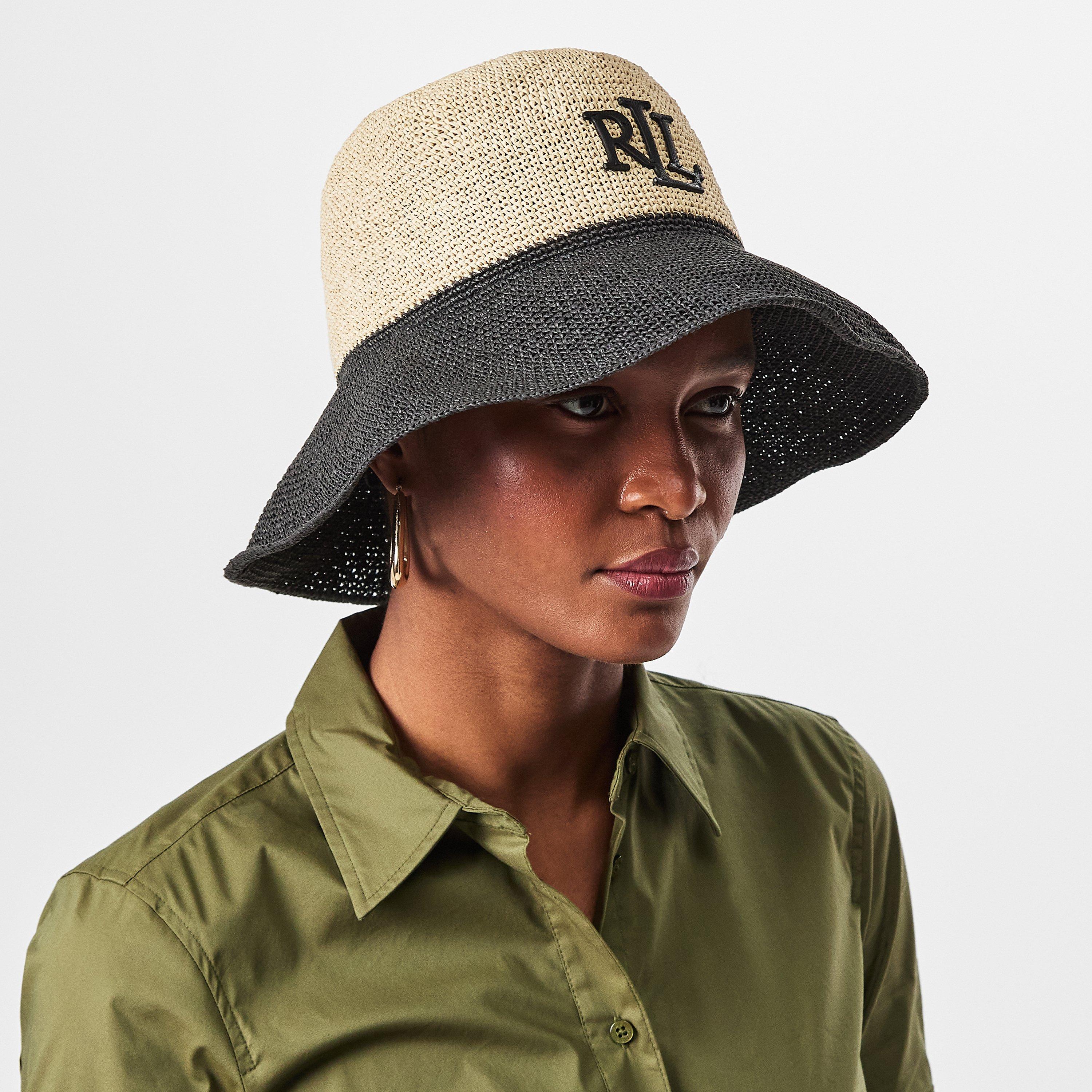 Natural Blk - Lauren by Ralph Lauren - Women's Crochet Real Leather Bucket Hat - 3