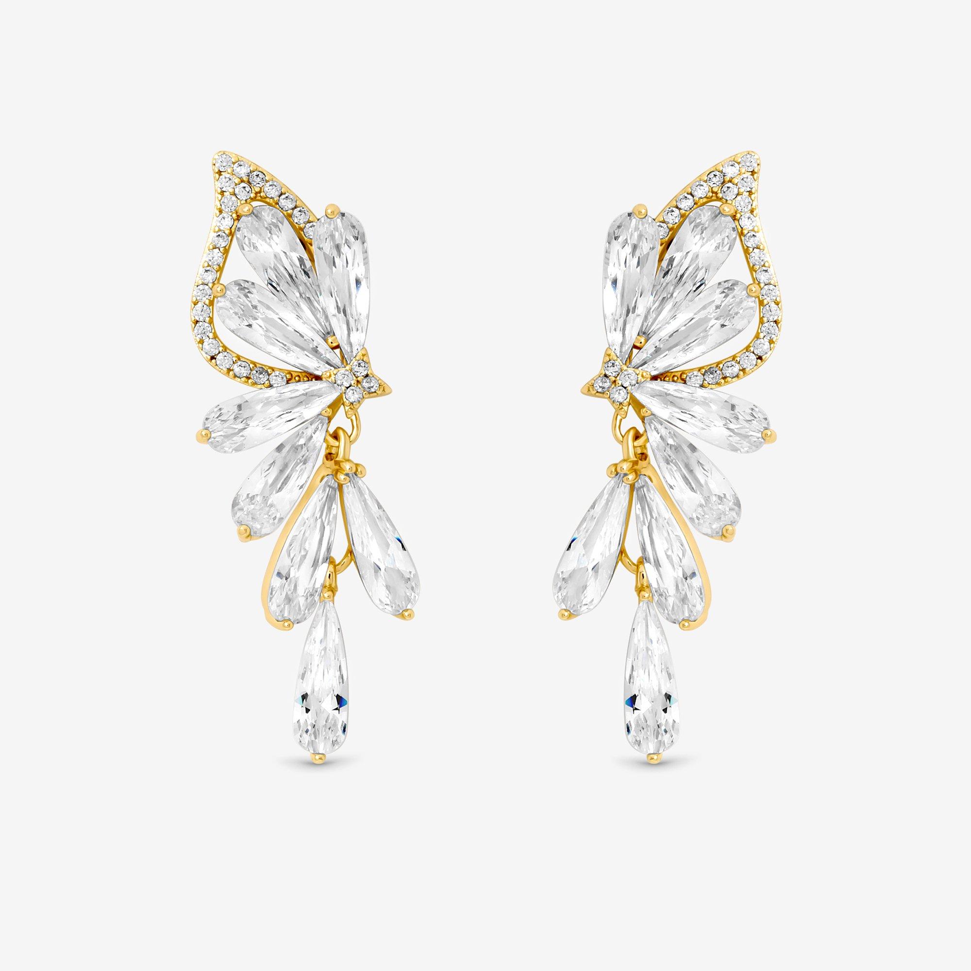 Gold - Jon Richard - Gold Plated Crystal Floral Droplet Earrings - 1