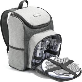 VonShef VonShef Picnic Backpack, 4 Person Grey Hamper