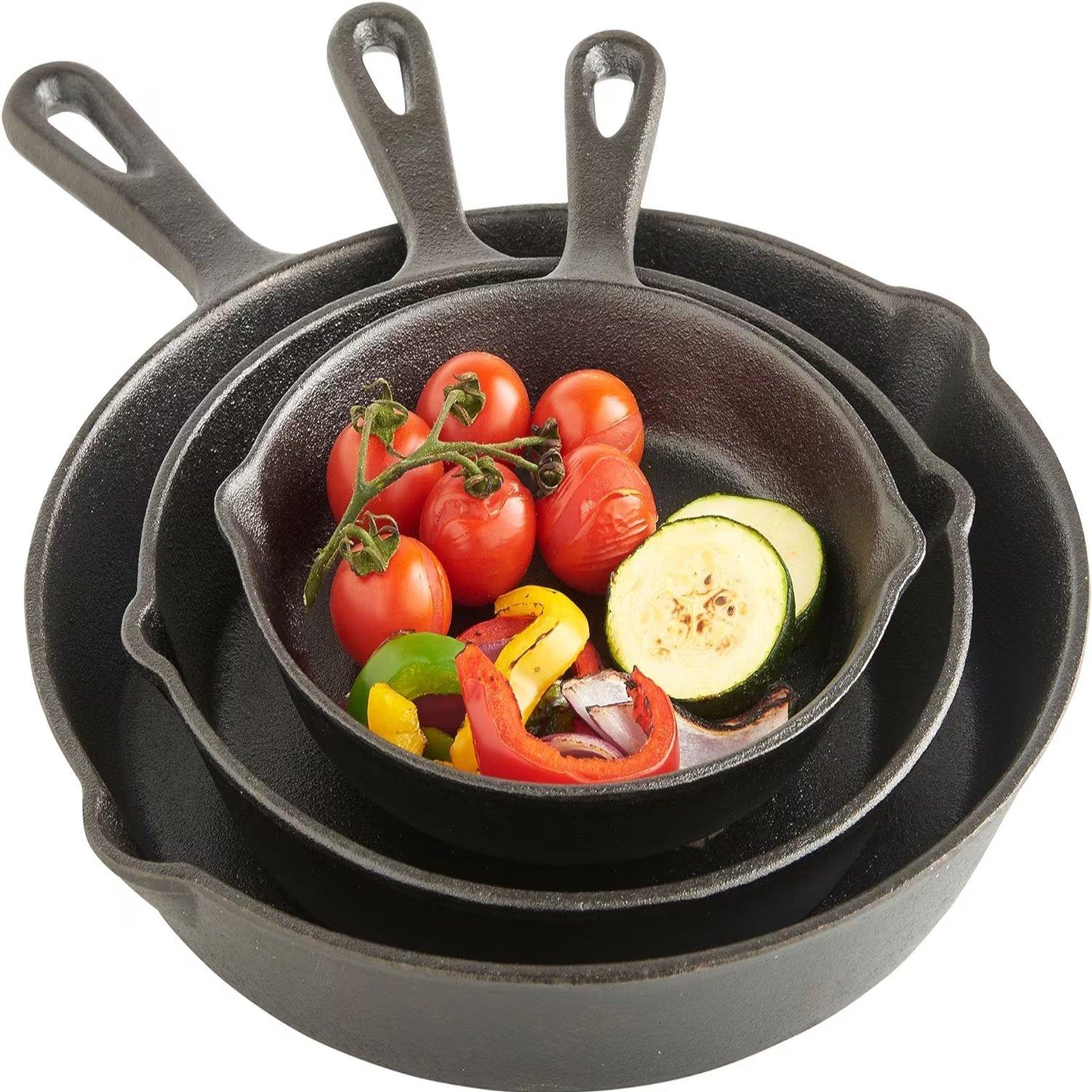Black - VonShef - VonShef - 3pc Cast Iron Skillet Set - 1
