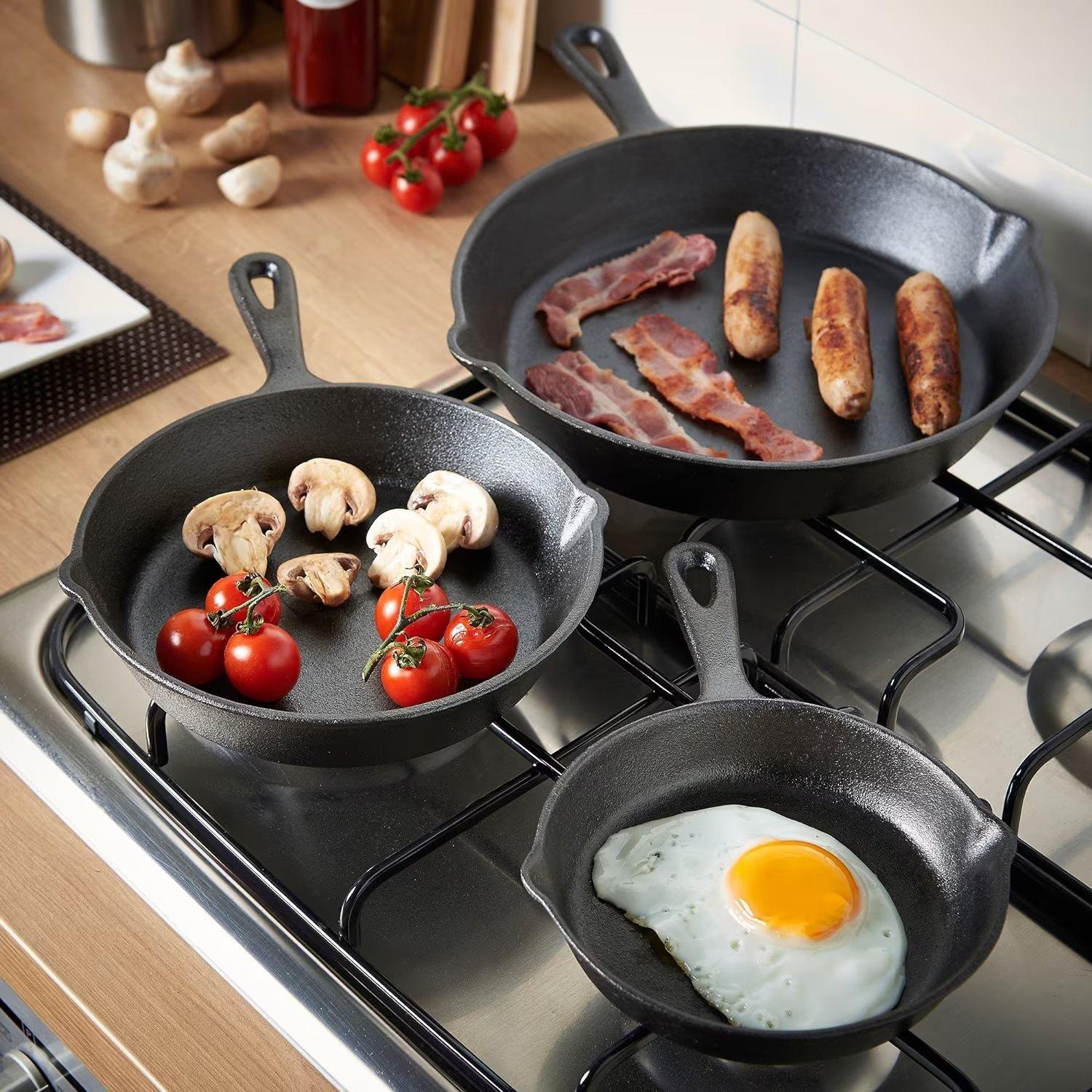 Black - VonShef - VonShef - 3pc Cast Iron Skillet Set - 3