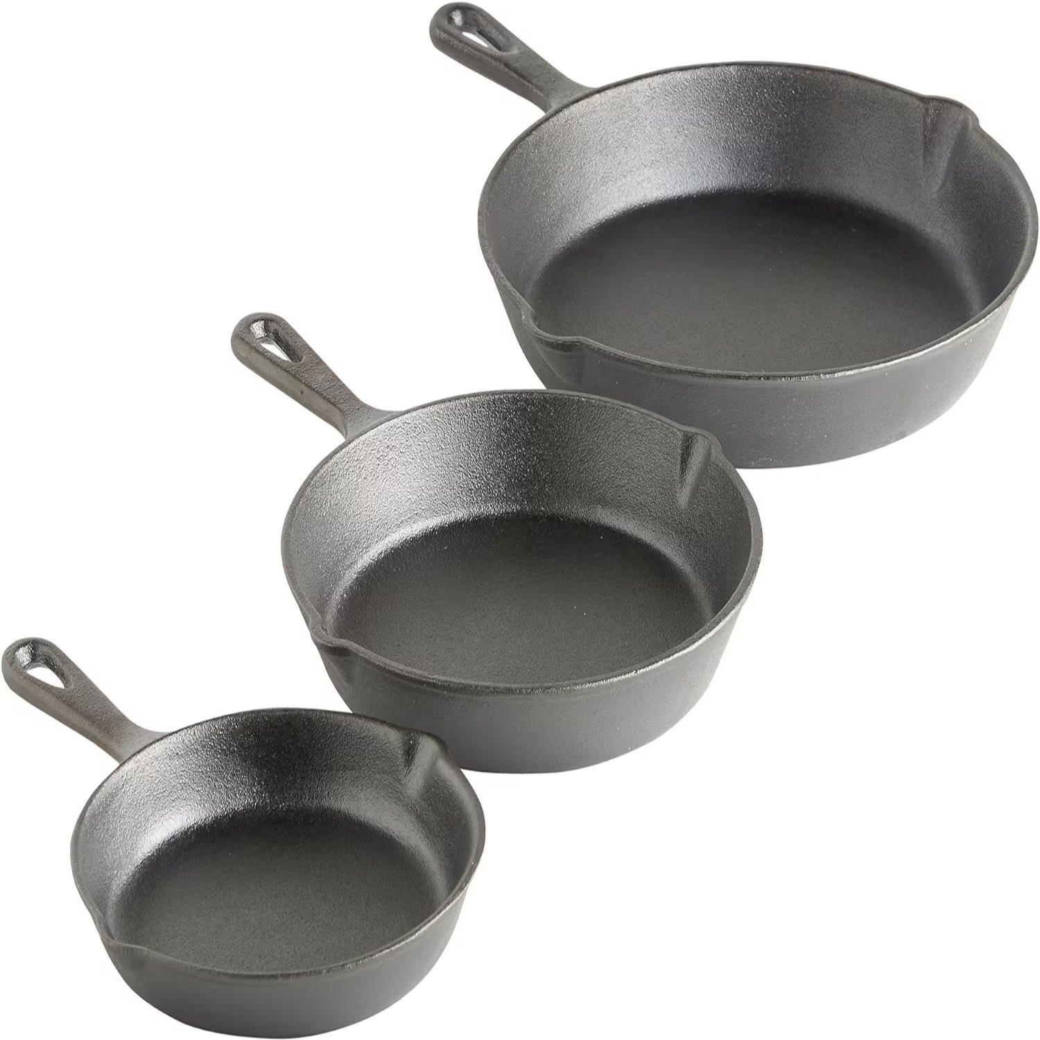Black - VonShef - VonShef - 3pc Cast Iron Skillet Set - 5