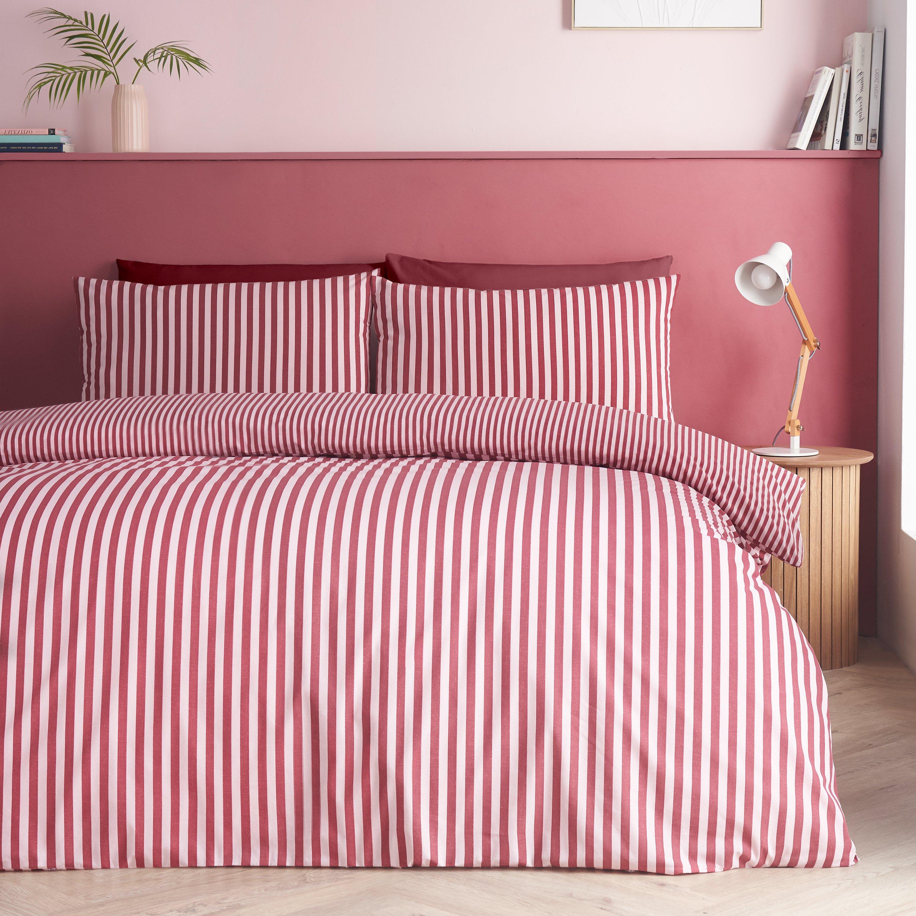 Burgundy - Catherine Lansfield - Epping Textured Stripe Reversible Duvet Cover Set - 1