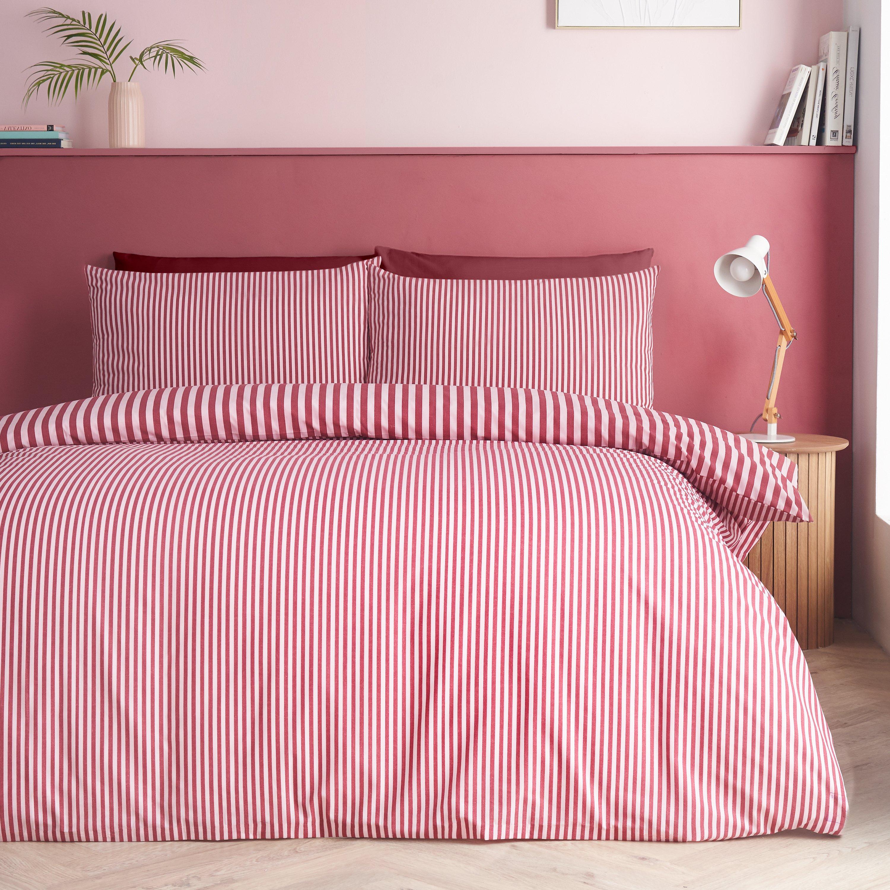 Burgundy - Catherine Lansfield - Epping Textured Stripe Reversible Duvet Cover Set - 2