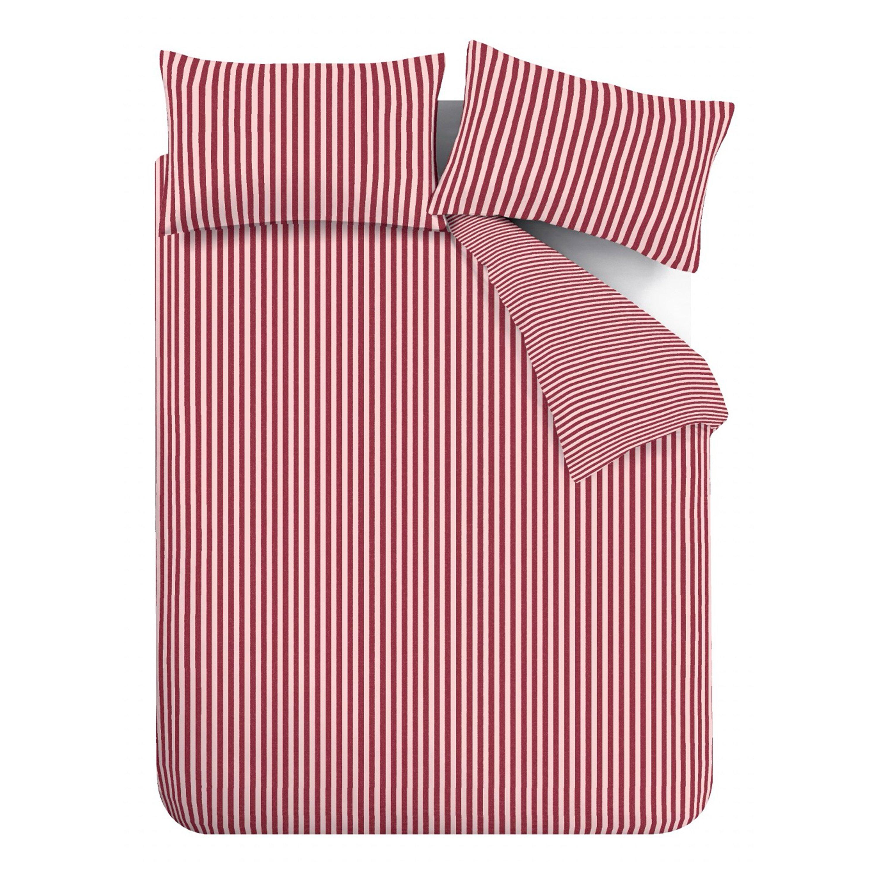 Burgundy - Catherine Lansfield - Epping Textured Stripe Reversible Duvet Cover Set - 5