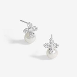 Simply Silver Sterling Silver 925 CZ Flower Pearl Drop Studs