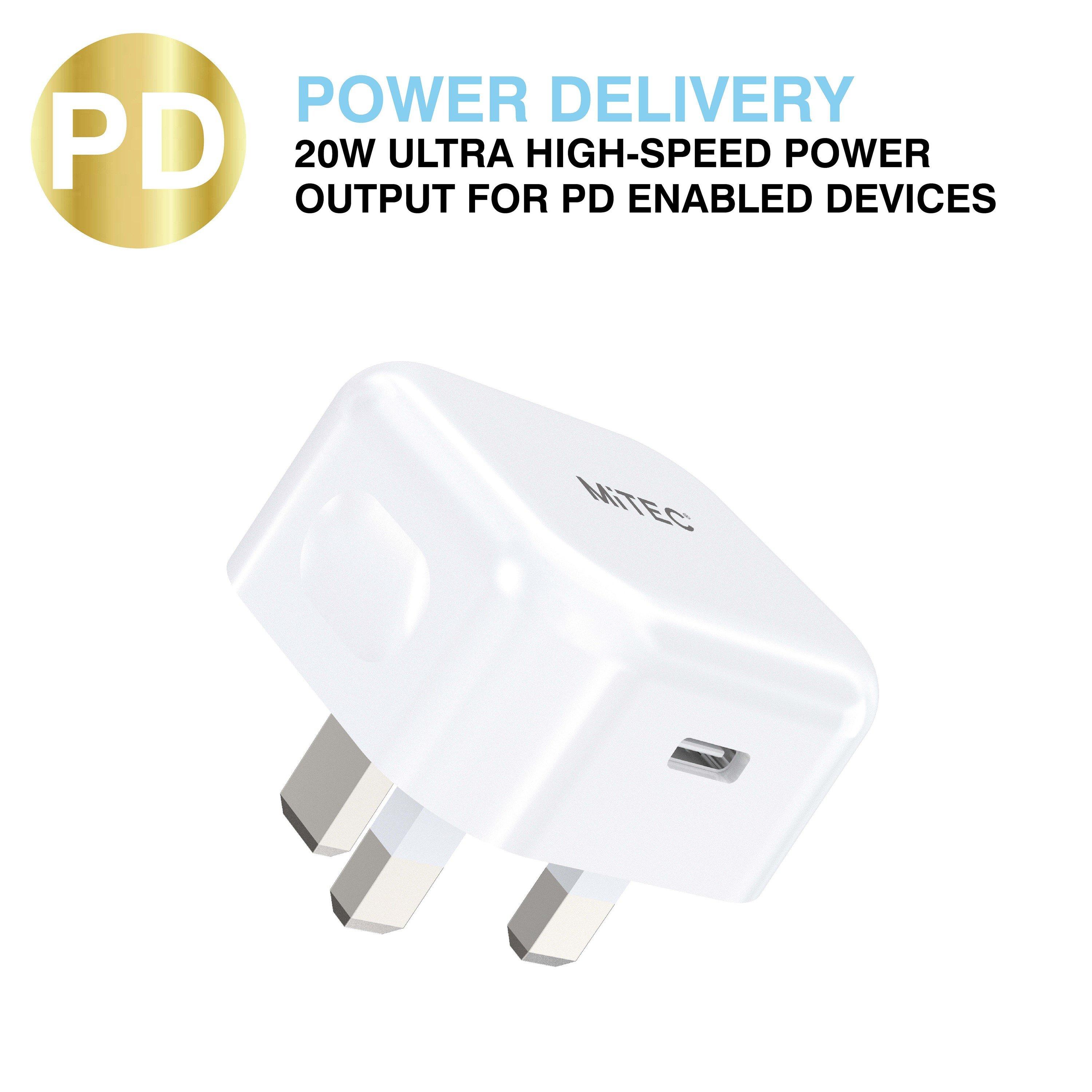Hvid - MiTEC - MITEC 20W USB-C PD MAINS CHARGER WHITE - 3