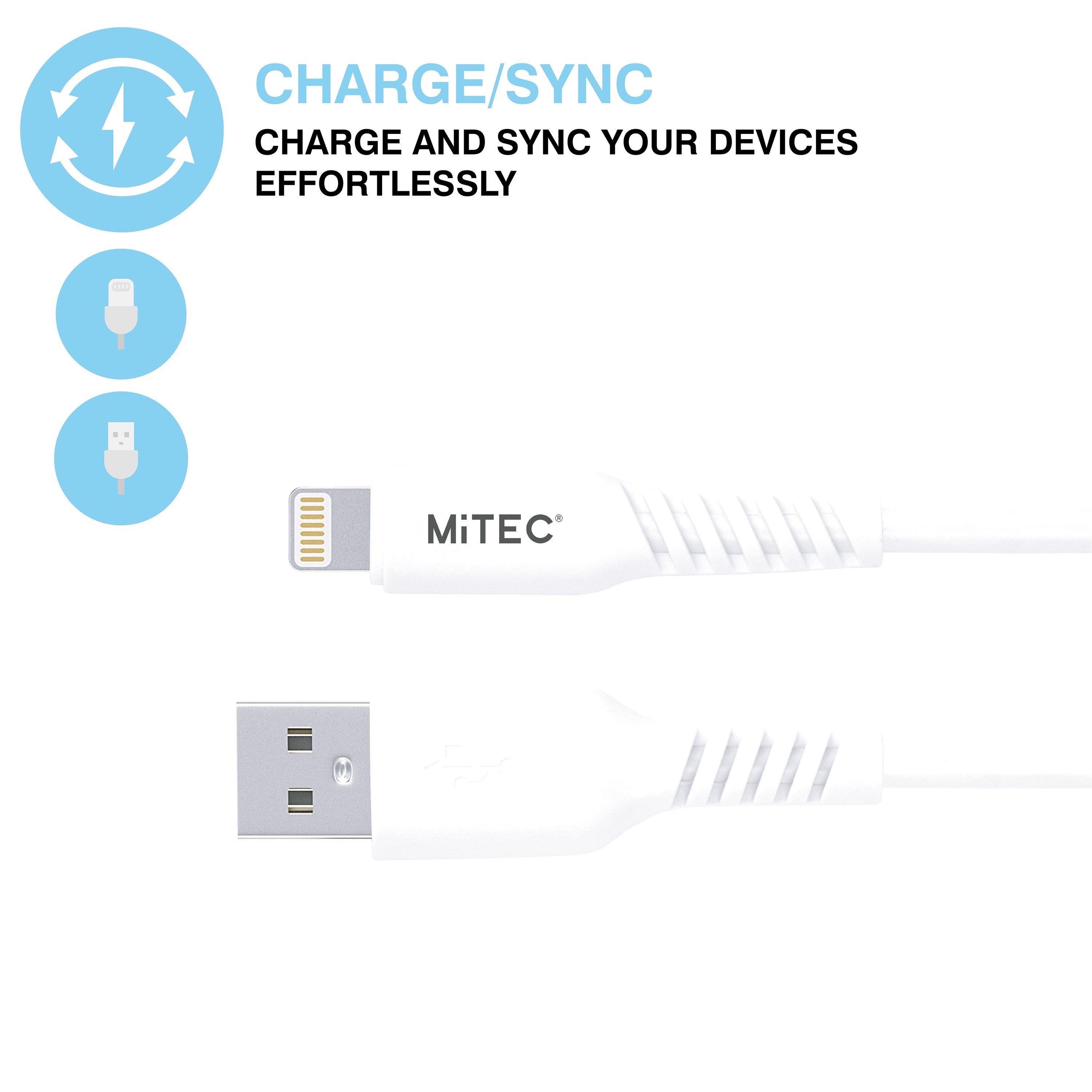 White - MiTEC - USB-A to Lightning MFI Cable 2M White - 4