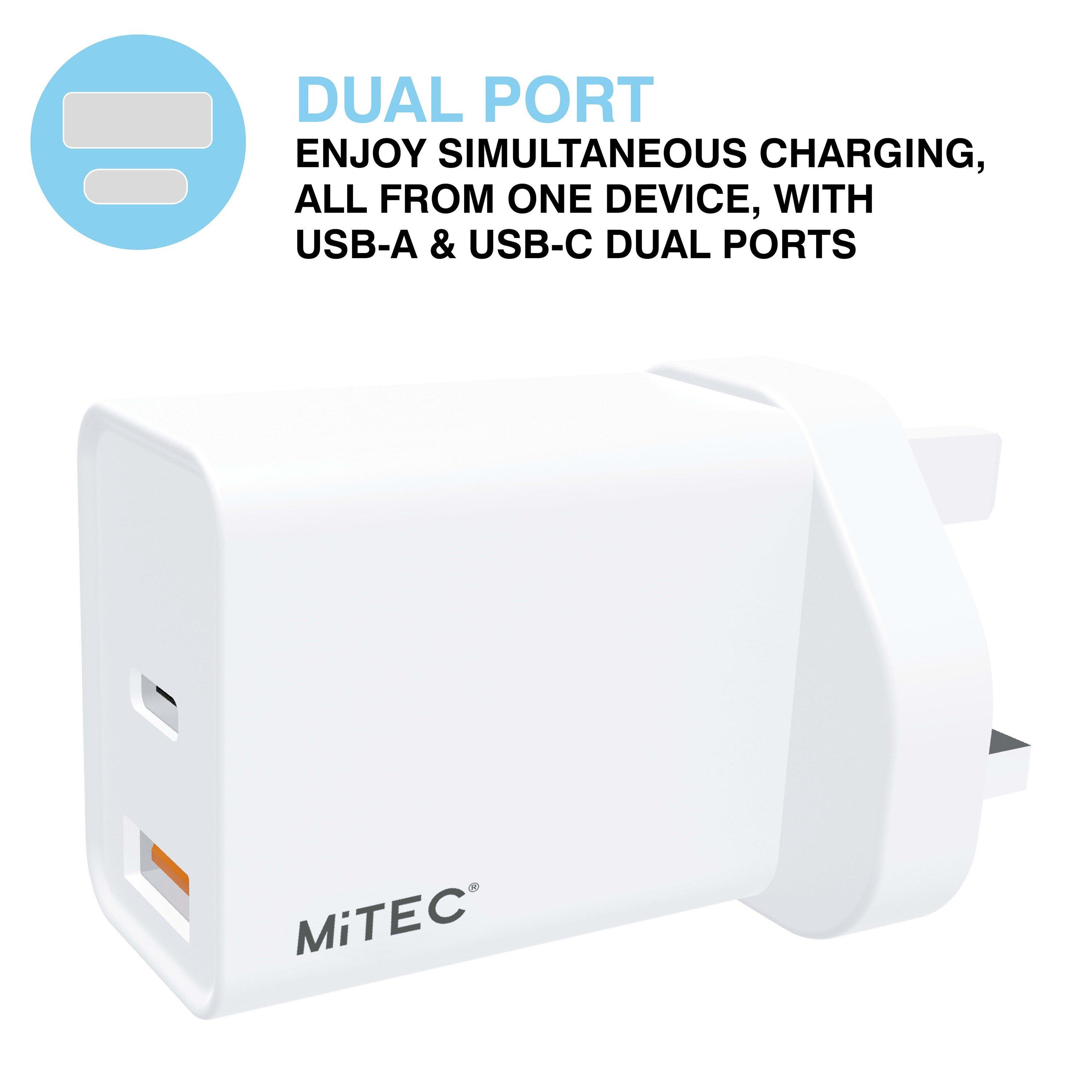 Weiß - MiTEC - MITEC 18W USB-C & USB-A PD MAINS CHARGER WHITE - 3