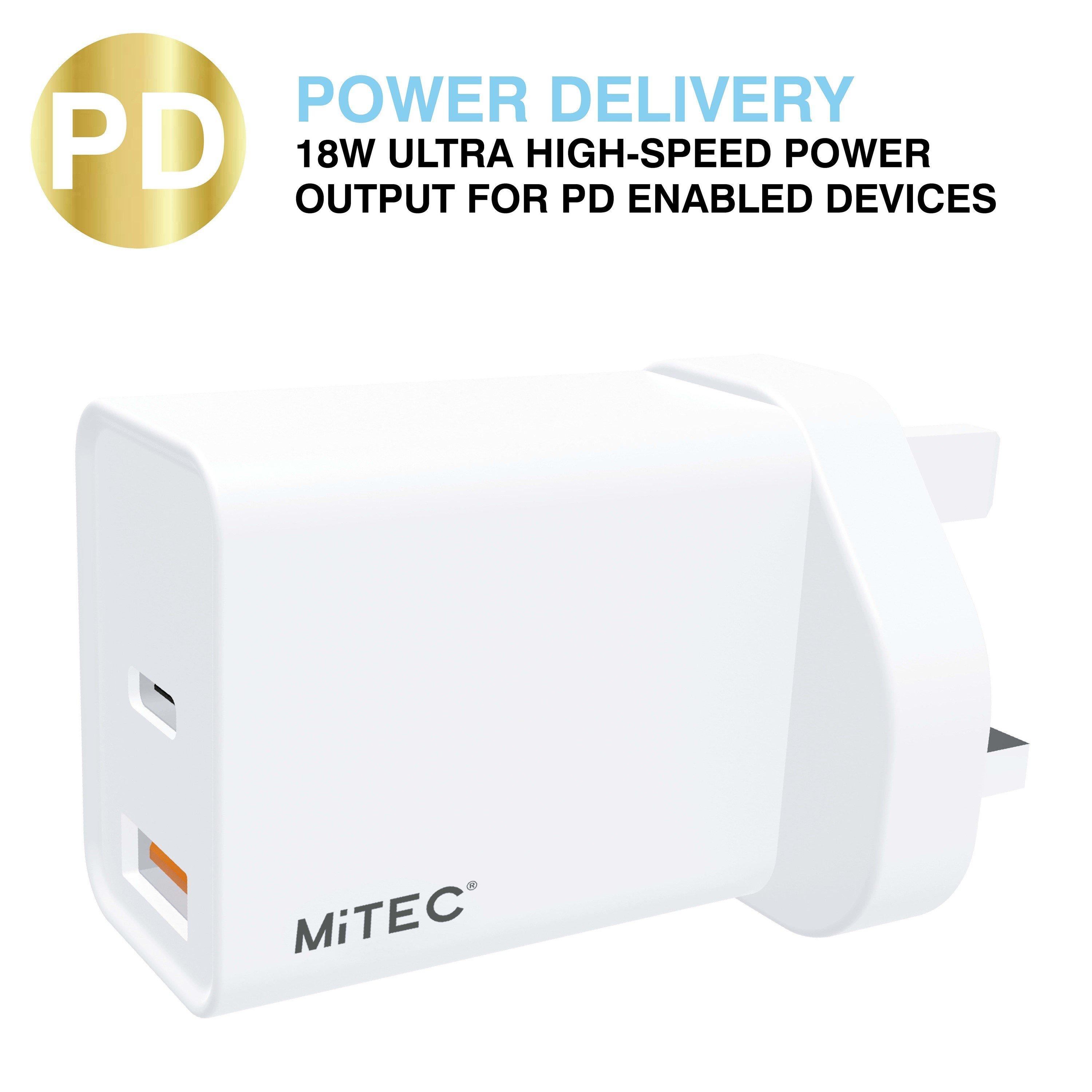 Weiß - MiTEC - MITEC 18W USB-C & USB-A PD MAINS CHARGER WHITE - 4