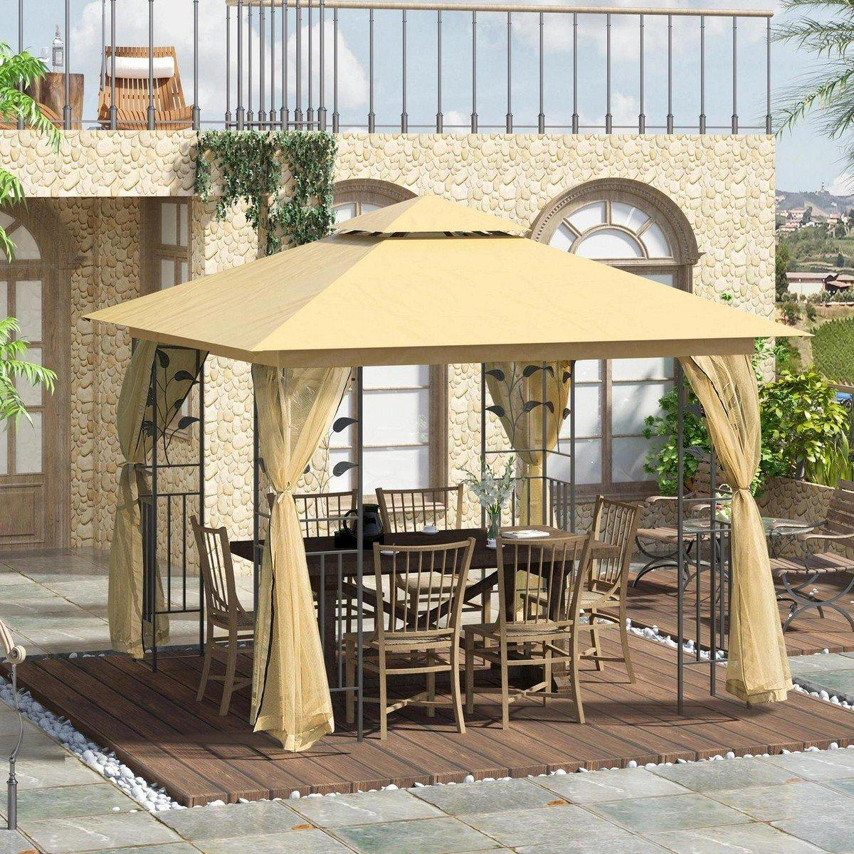 Beige - Outsunny - Outsunny 3(m) x 3(m) Double Roof Outdoor Gazebo