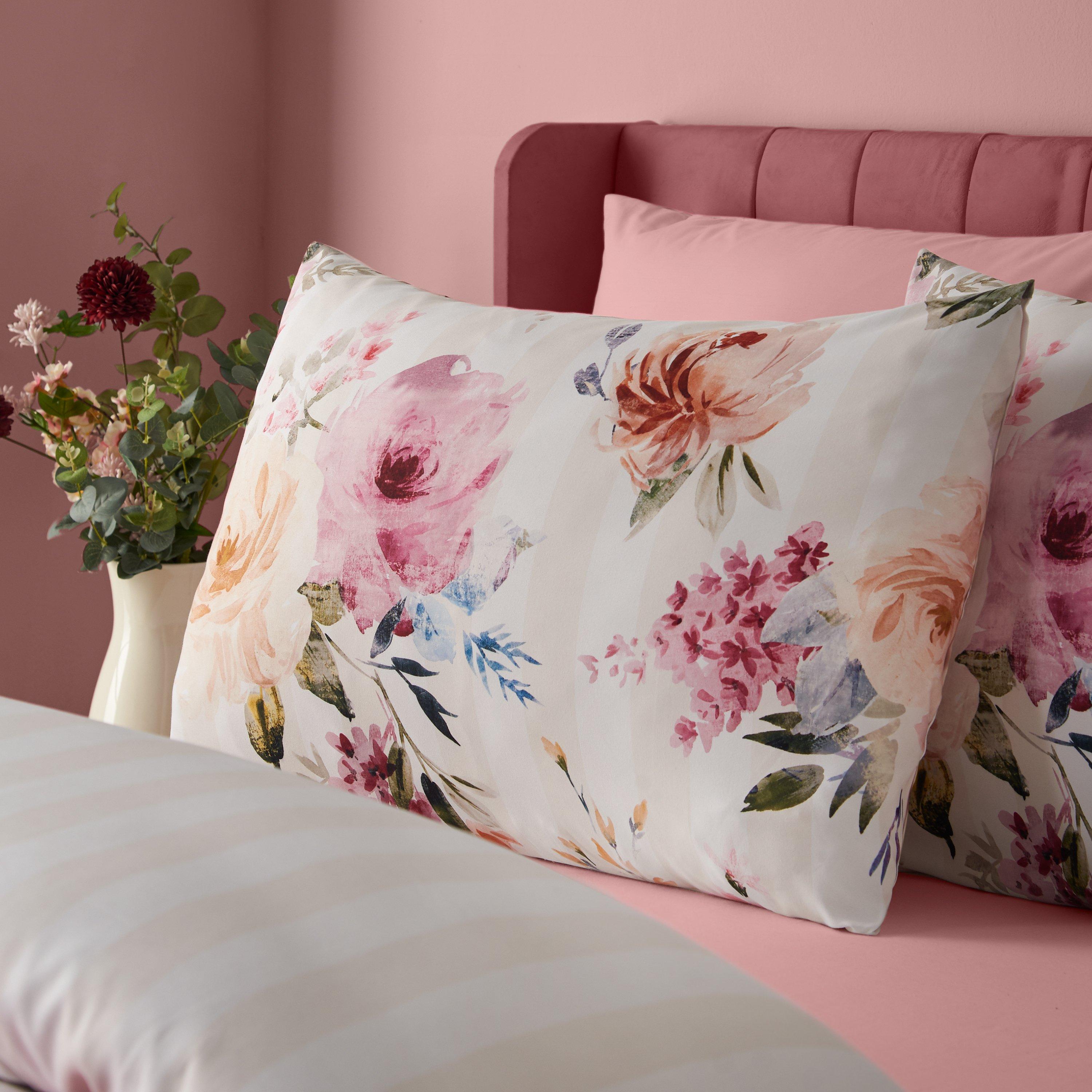 Cream - Catherine Lansfield - Floral Stripe So Soft Reversible Duvet Cover Set - 3