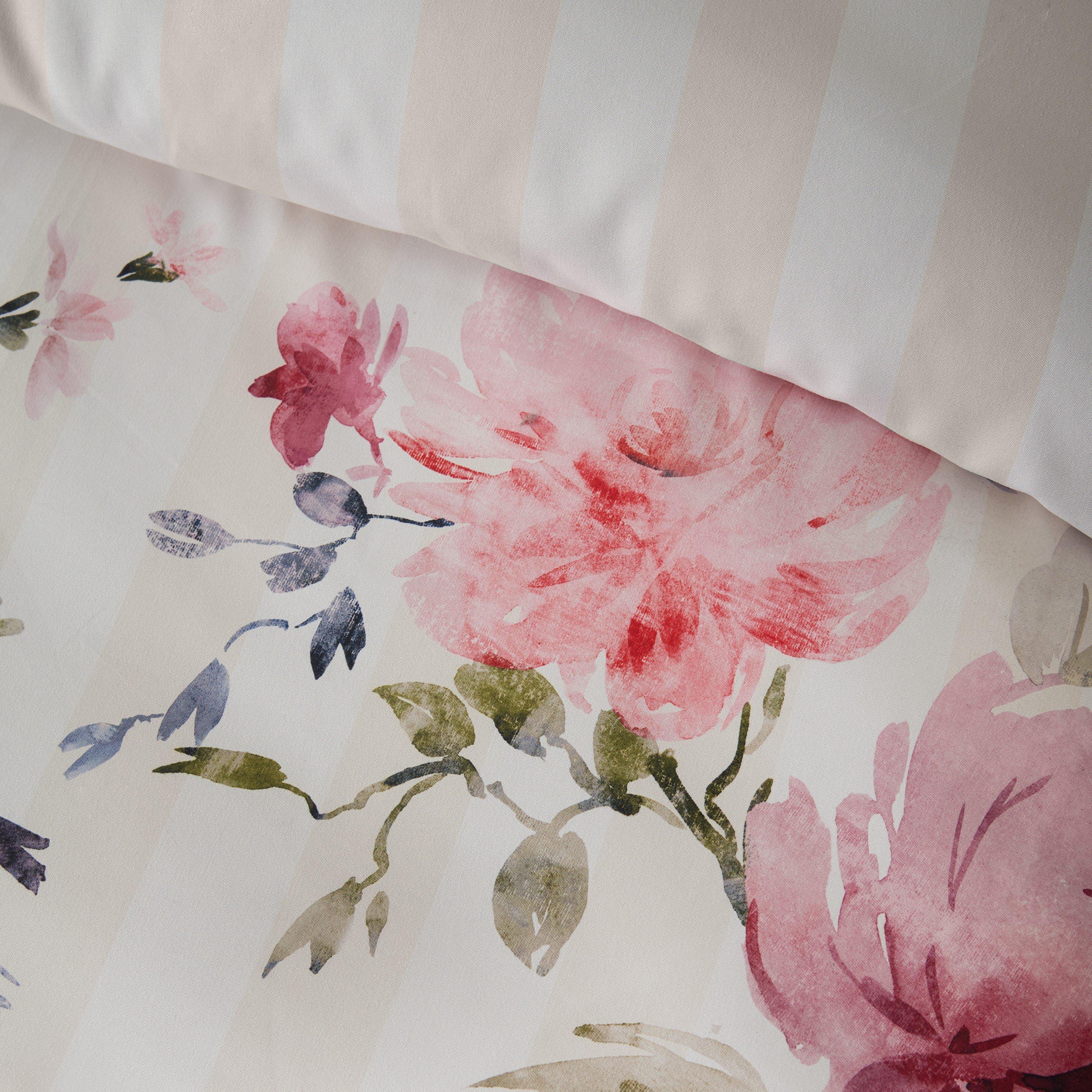 Cream - Catherine Lansfield - Floral Stripe So Soft Reversible Duvet Cover Set - 4