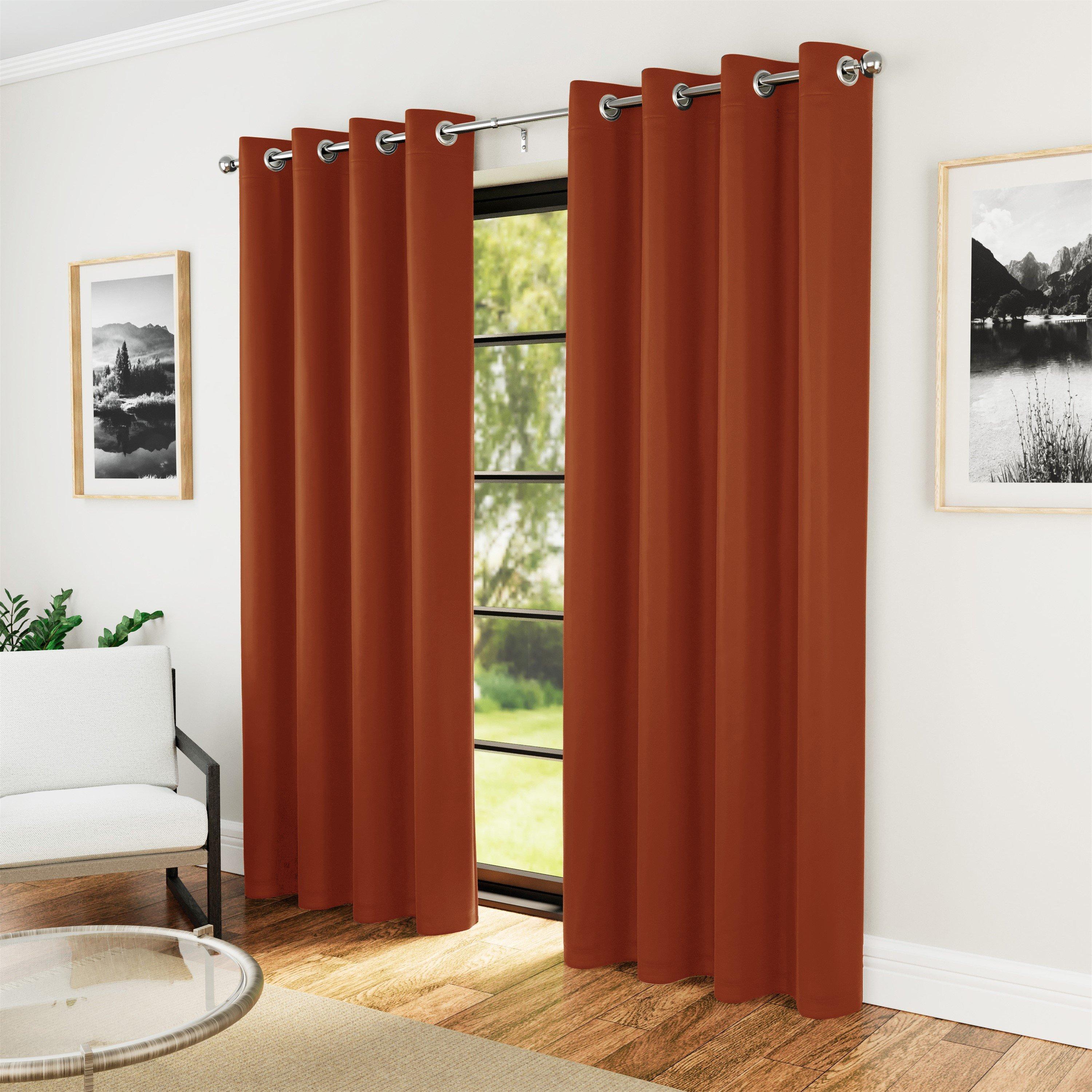 Orange - Enhanced Living - Supersoft Orange Thermal Blockout Eyelet Curtains - 1