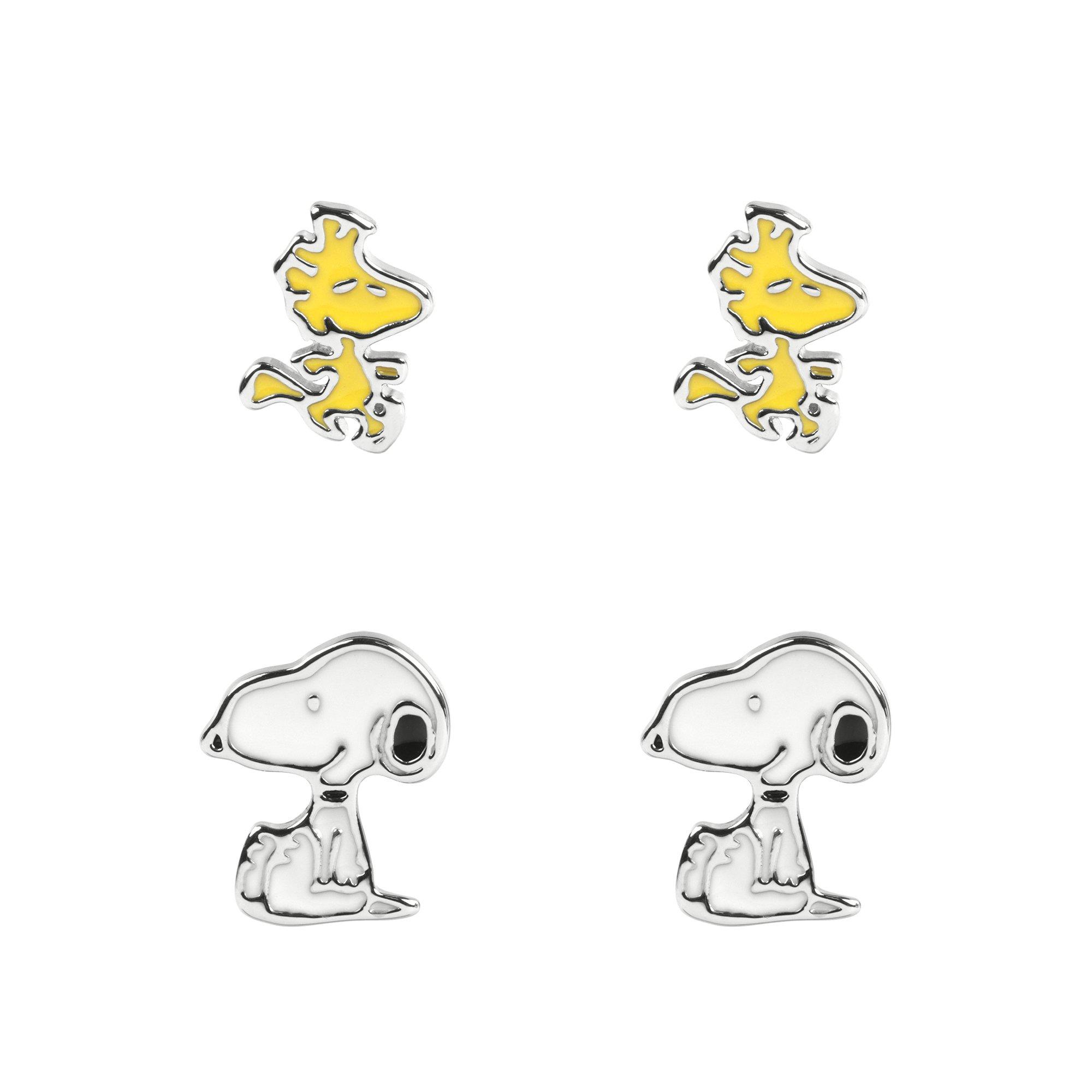Silver - Snoopy - Snoopy & Woodstock silver plated stud earring set - 1
