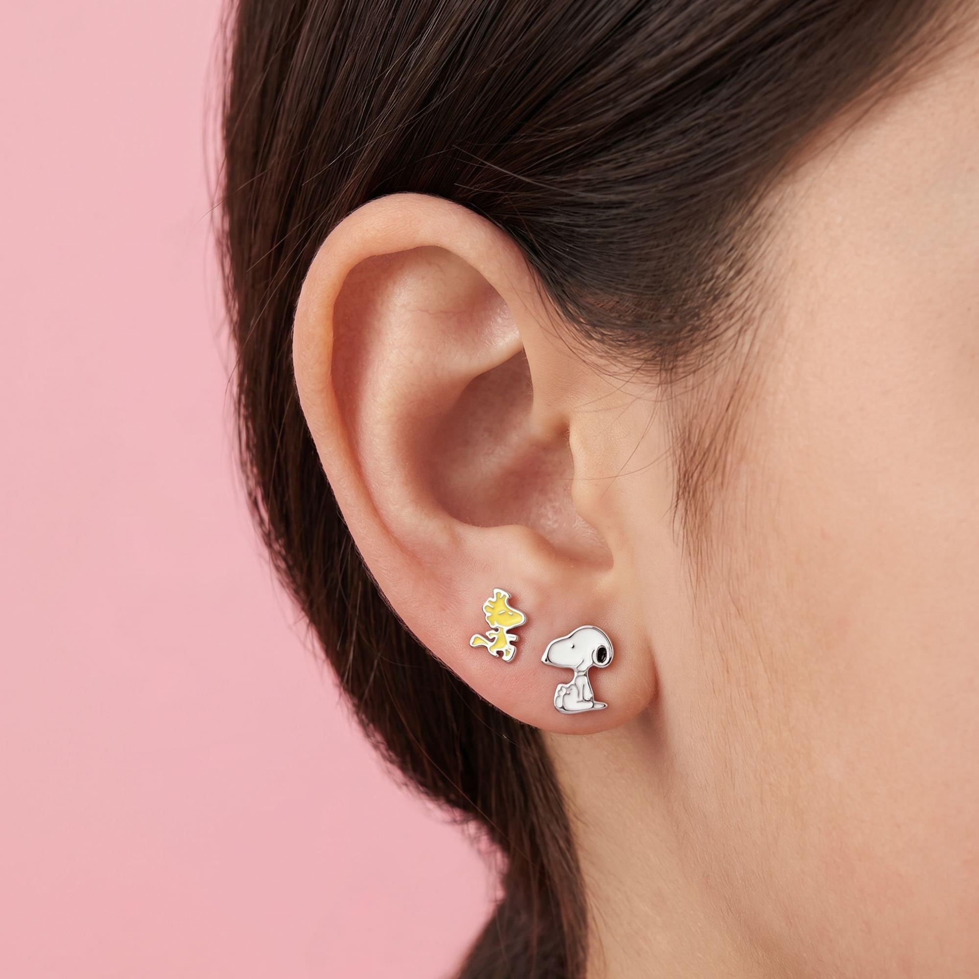 Silver - Snoopy - Snoopy & Woodstock silver plated stud earring set - 2