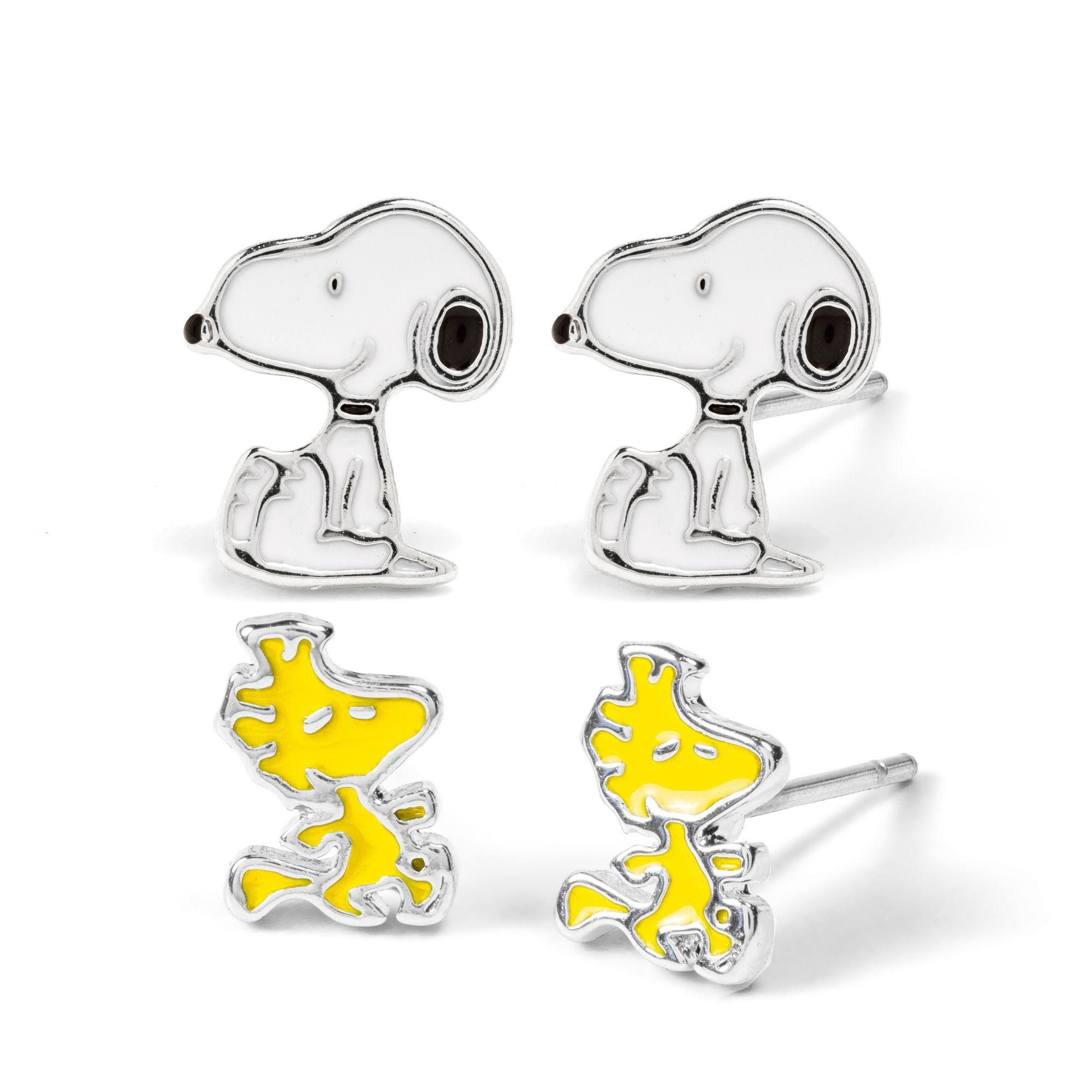 Silver - Snoopy - Snoopy & Woodstock silver plated stud earring set - 3
