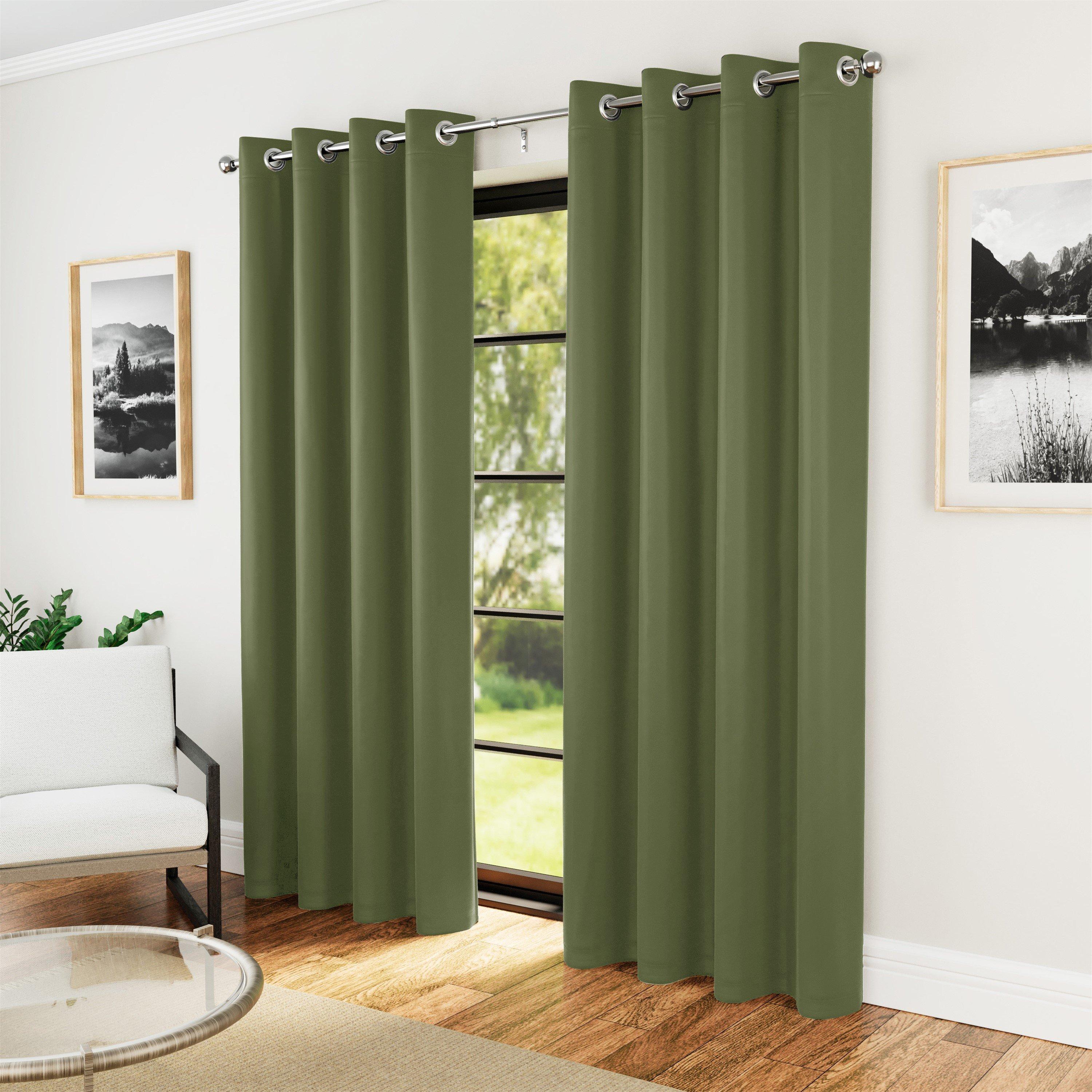 Olive Green - Enhanced Living - Supersoft Olive Green Thermal Eyelet Curtains - 1
