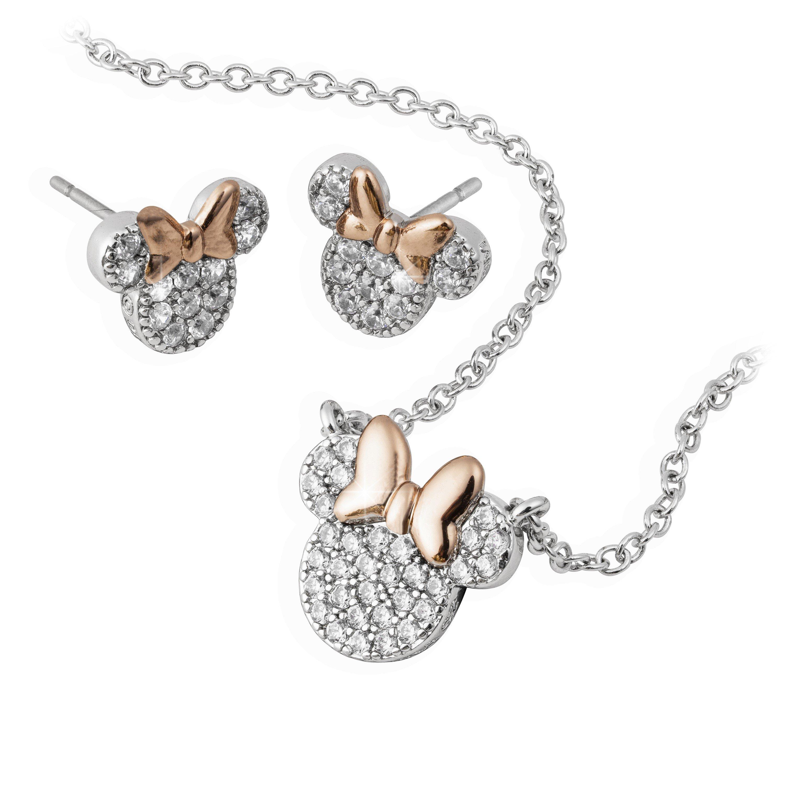 Silver - Minnie Mouse - Minnie Mouse two tone necklace & stud earring set - 1