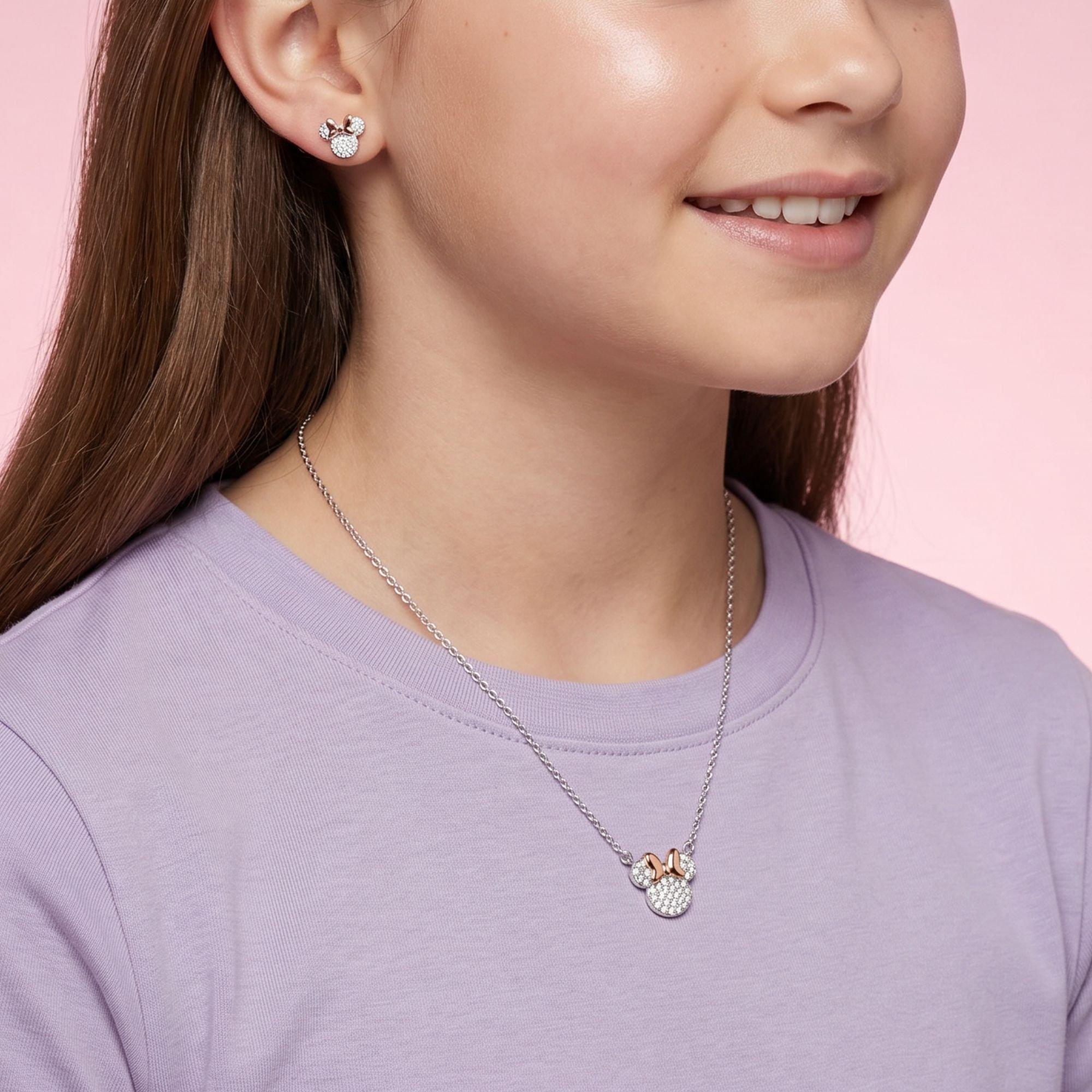 Silver - Minnie Mouse - Minnie Mouse two tone necklace & stud earring set - 2