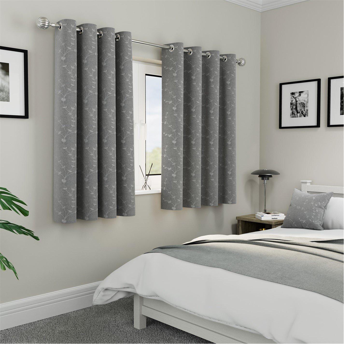 Grey - Enhanced Living - Tivoli Floral Embroidery Blackout Eyelet Curtains - 7