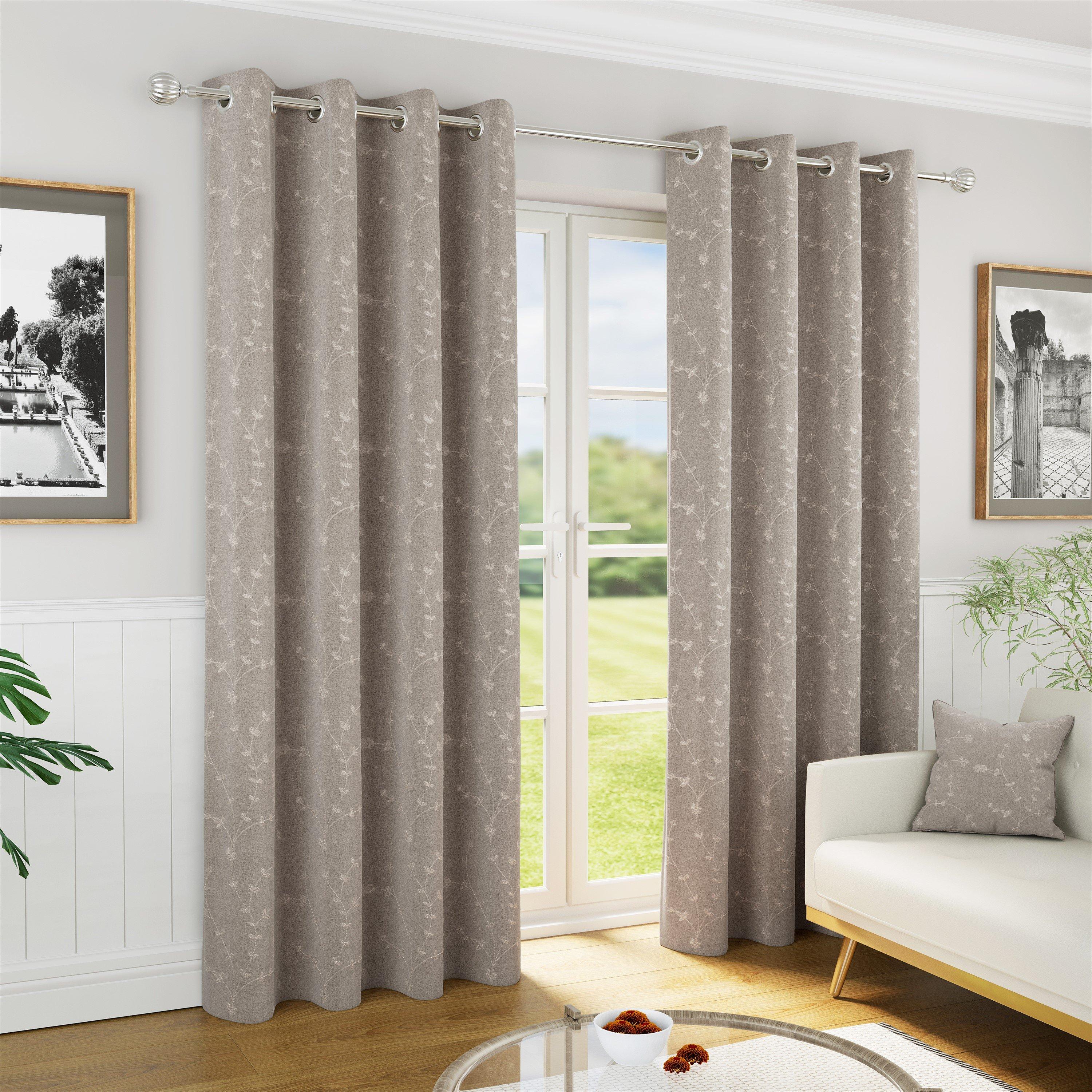 Natural - Enhanced Living - Tivoli Floral Embroidery Blackout Eyelet Curtains - 1