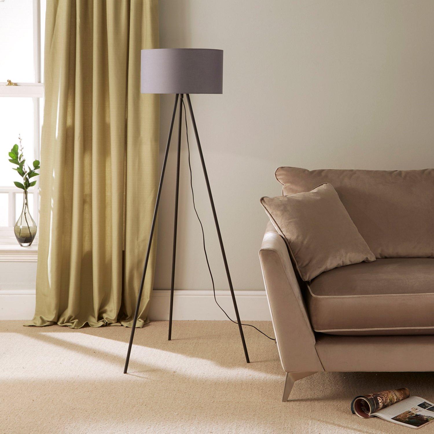 K Living  Leena Minimalist Metal Tripod Floor Lamp - Grey