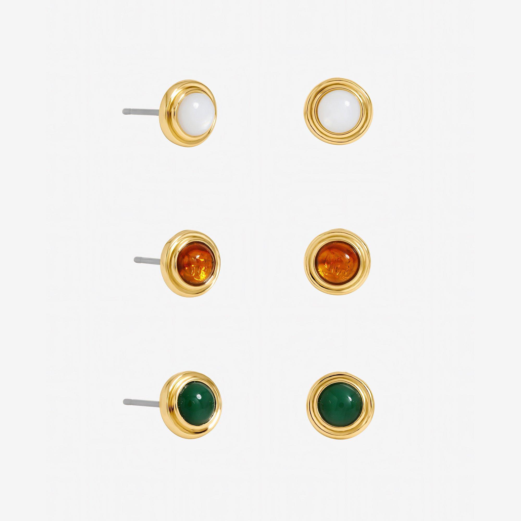 Gold - Mood - Gold Plated Multicolour Stud Earrings - Pack Of 3