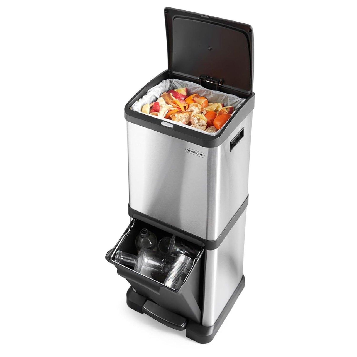 Silver - VonHaus - VonHaus Kitchen Bin 34L Vertical Recycling Bin - 1