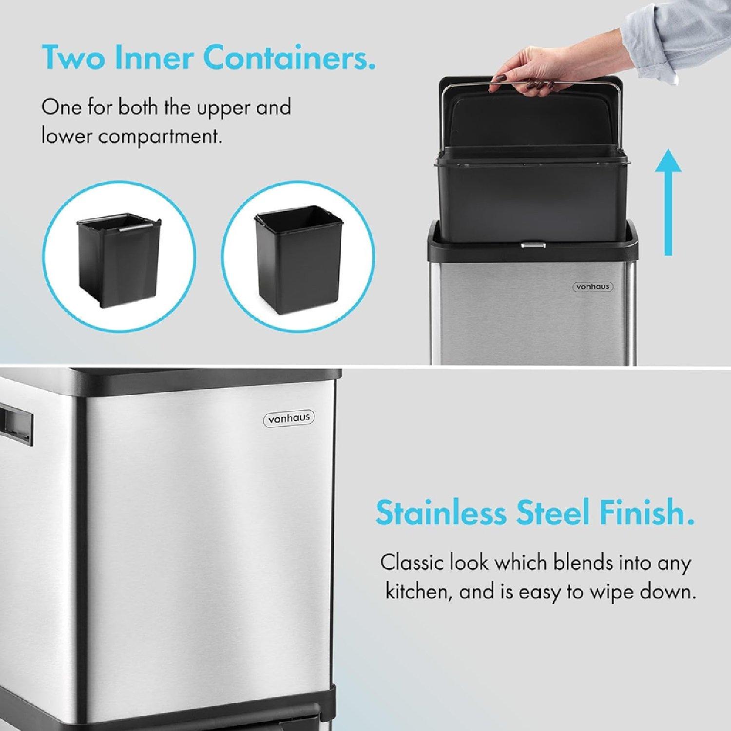 Silver - VonHaus - VonHaus Kitchen Bin 34L Vertical Recycling Bin - 3