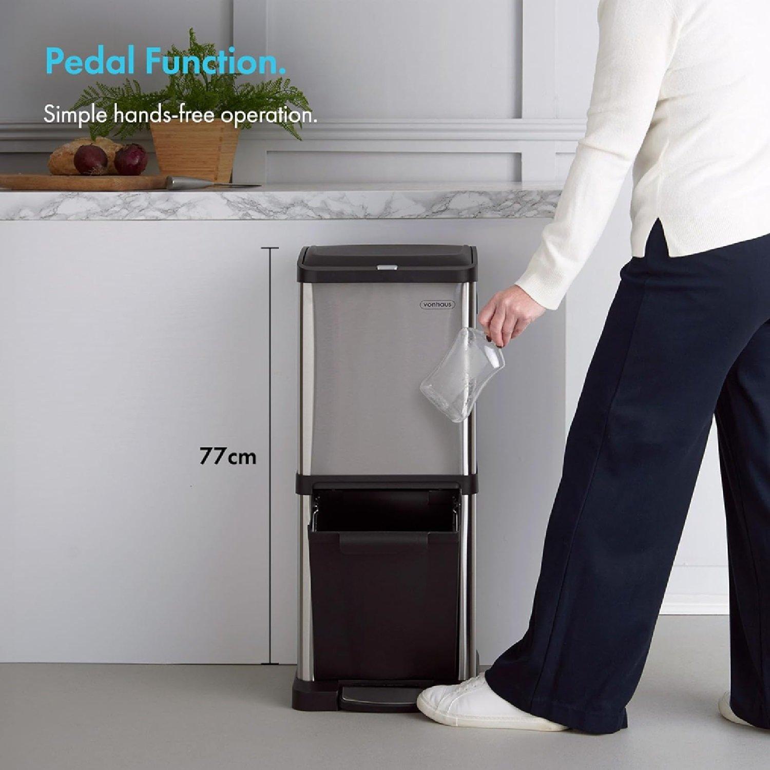 Silver - VonHaus - VonHaus Kitchen Bin 34L Vertical Recycling Bin - 5