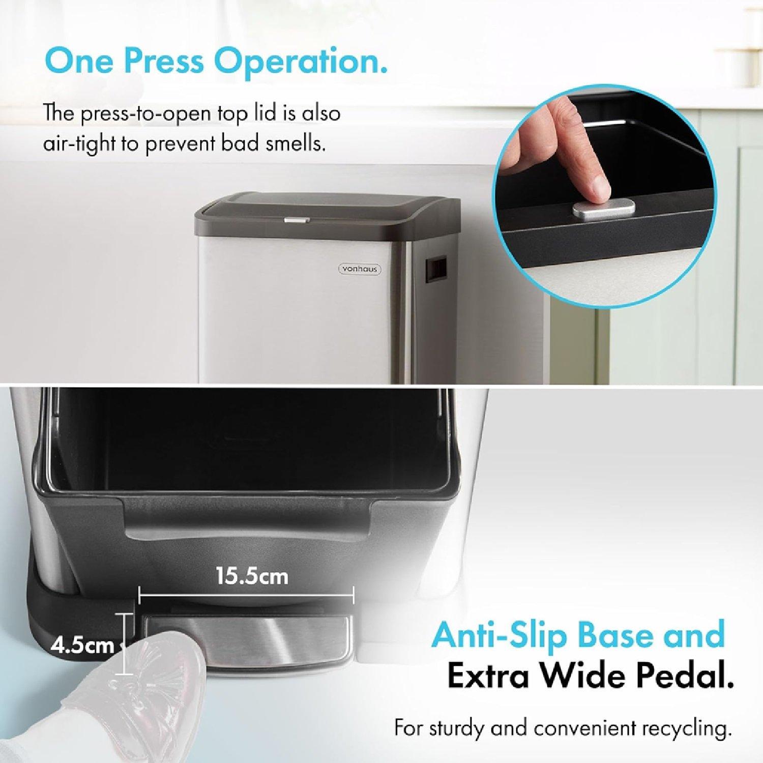 Silver - VonHaus - VonHaus Kitchen Bin 34L Vertical Recycling Bin - 6