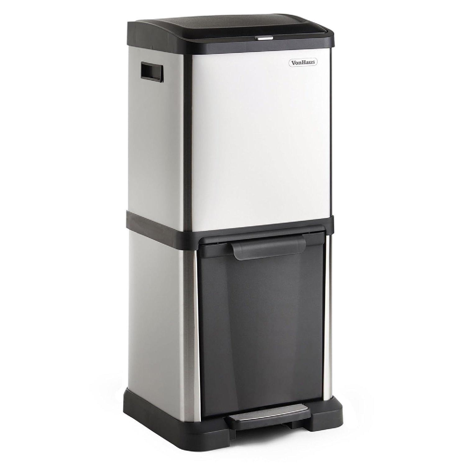 Silver - VonHaus - VonHaus Kitchen Bin 34L Vertical Recycling Bin - 8