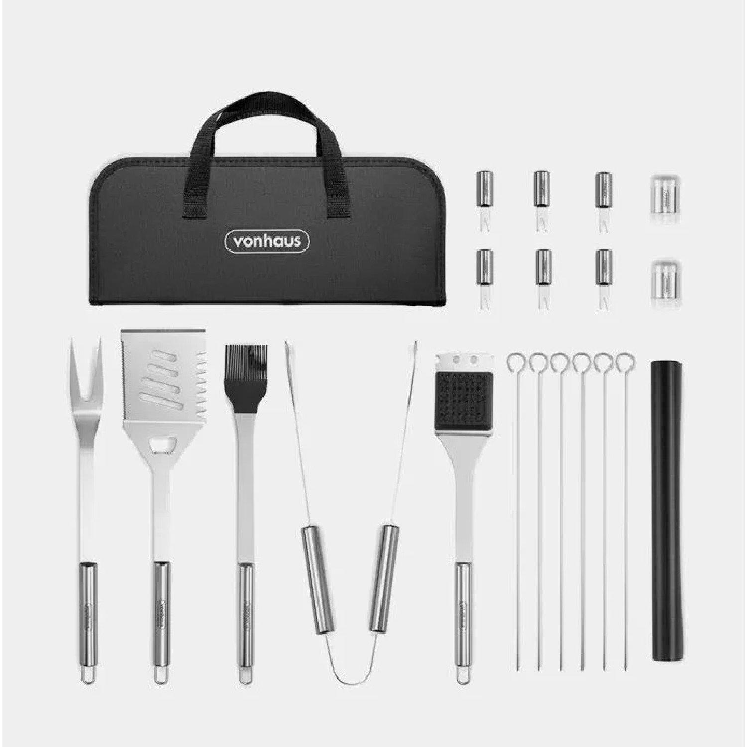 Silver - VonHaus - VonHaus - 20pc BBQ Tool Set with Nylon Case - 1