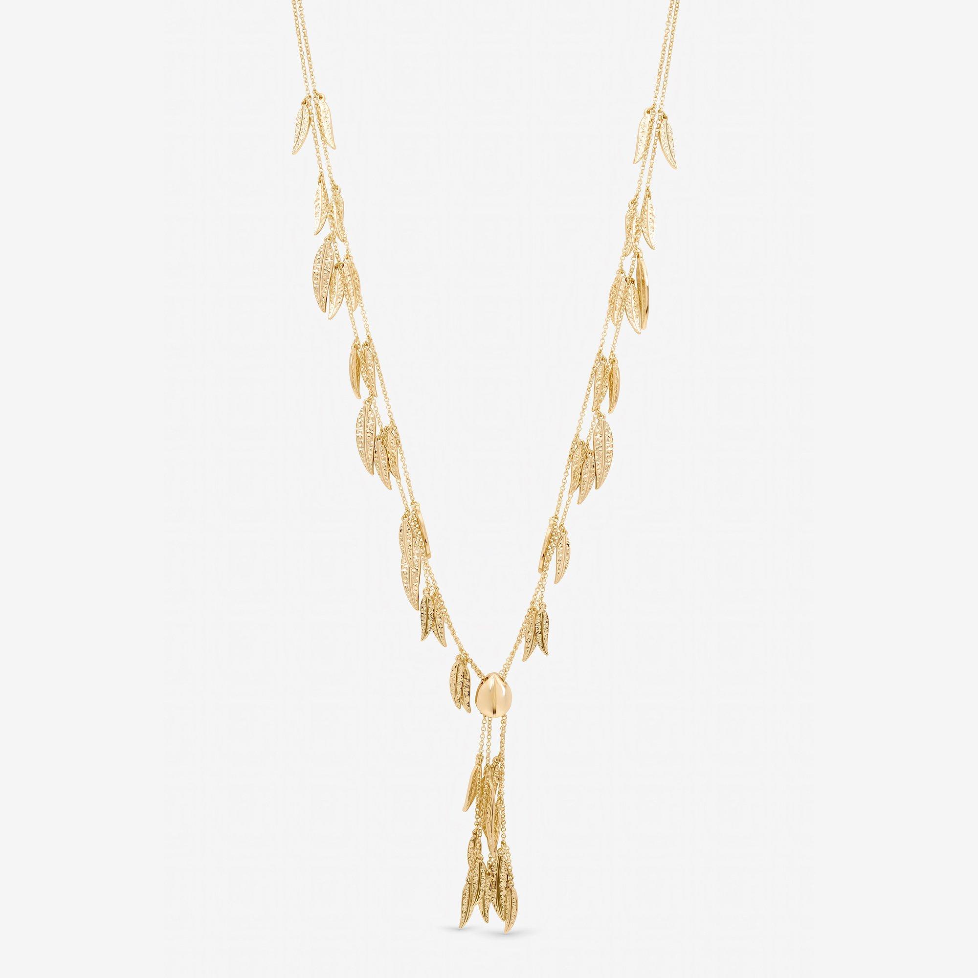 Gold - Mood - Gold Plated Leaf Y Necklace