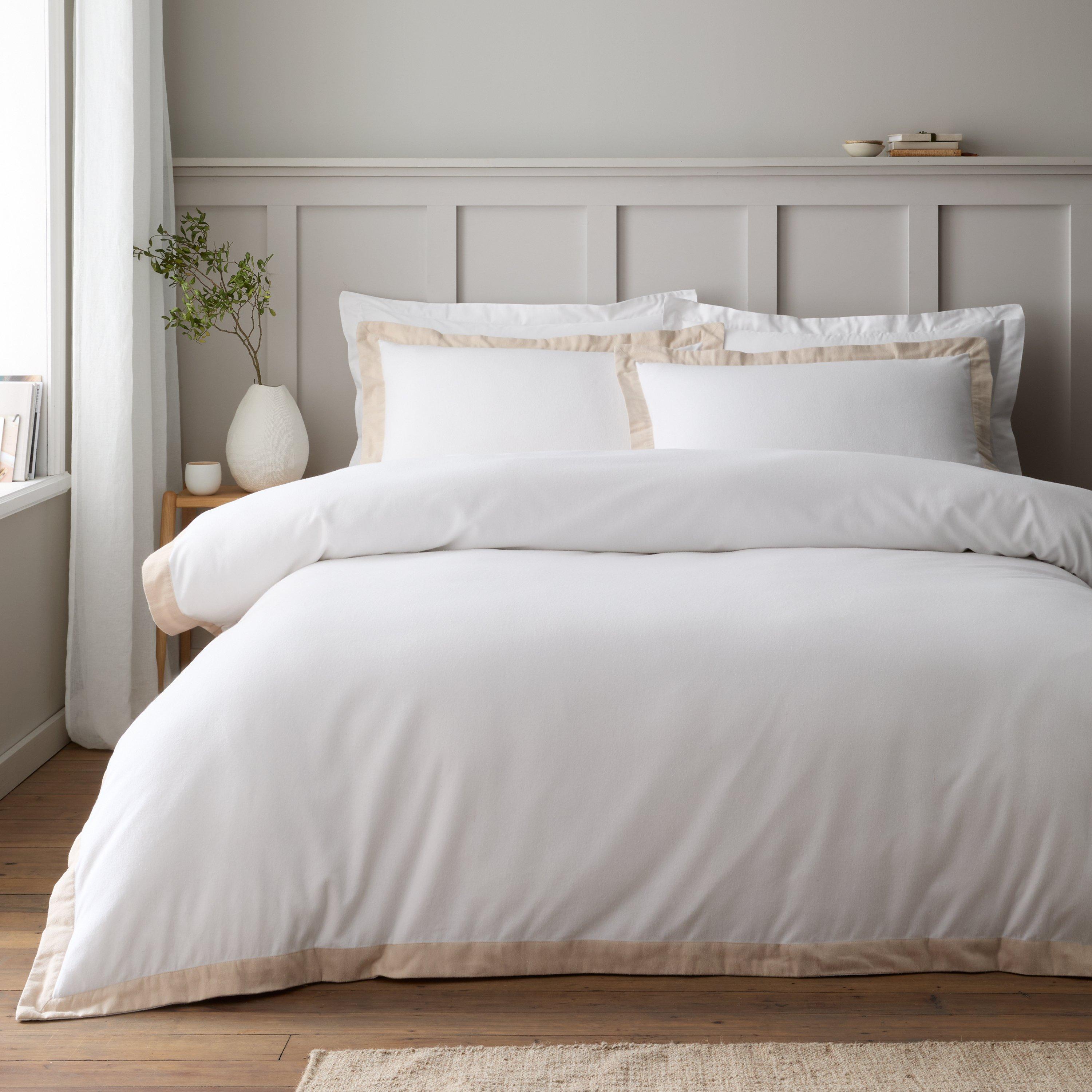 Bianca  Brushed Tailo Cotton Duvet Cover Set - White / Natural - Super King - Image 8